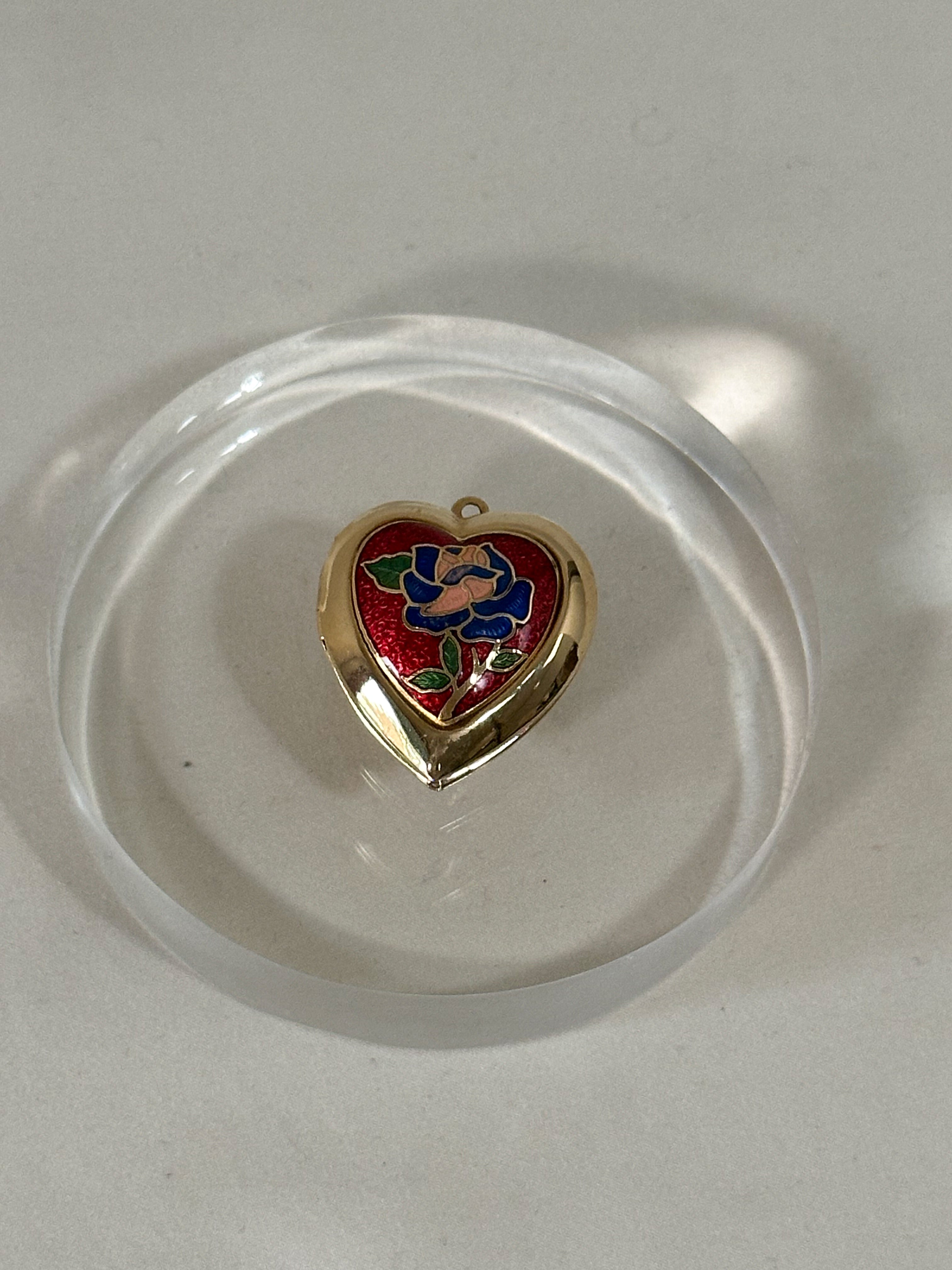 Cloisonne Enamel Rose Heart Locket