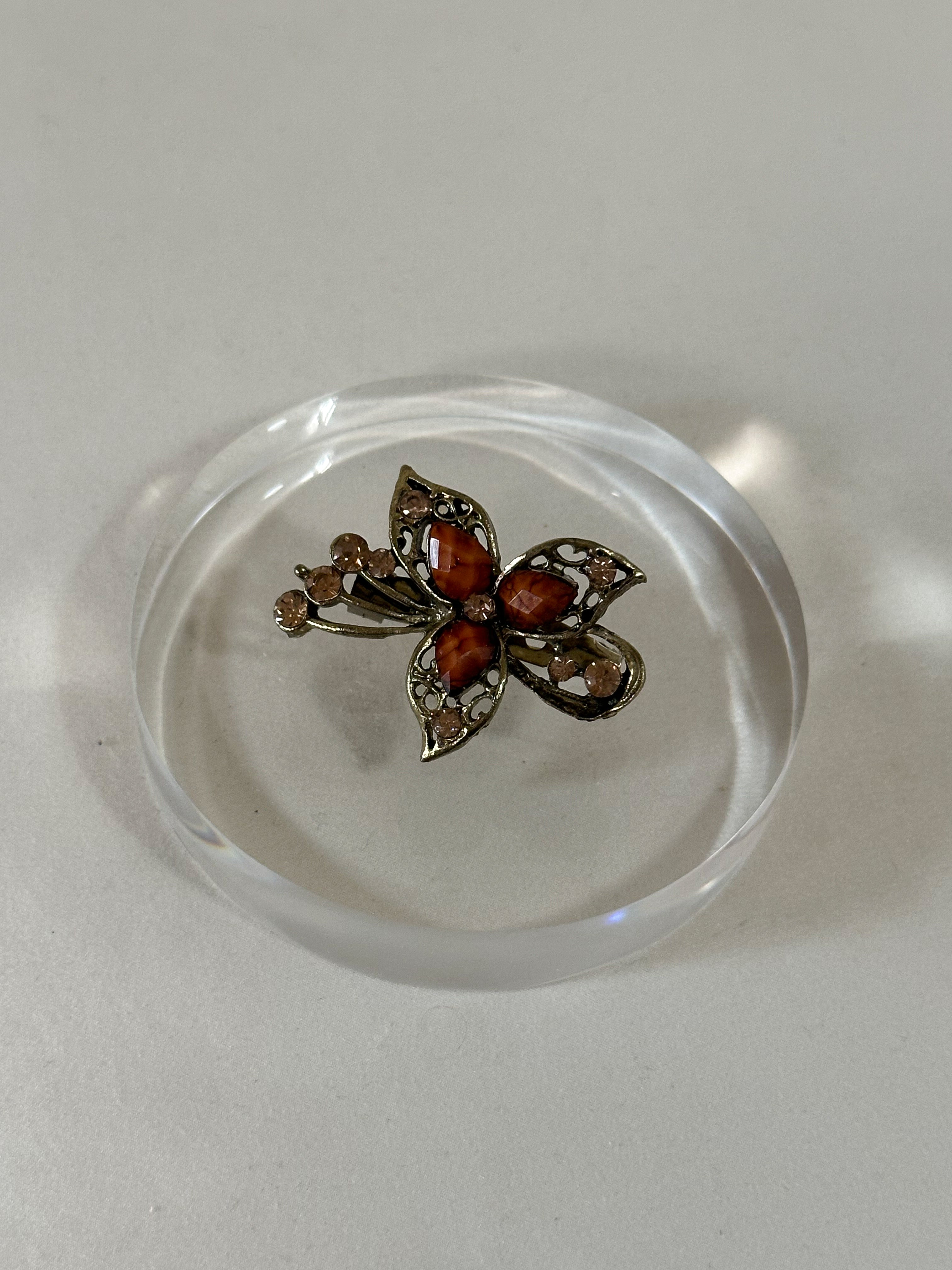 Antiqued Faceted Filigree Floral Brooch