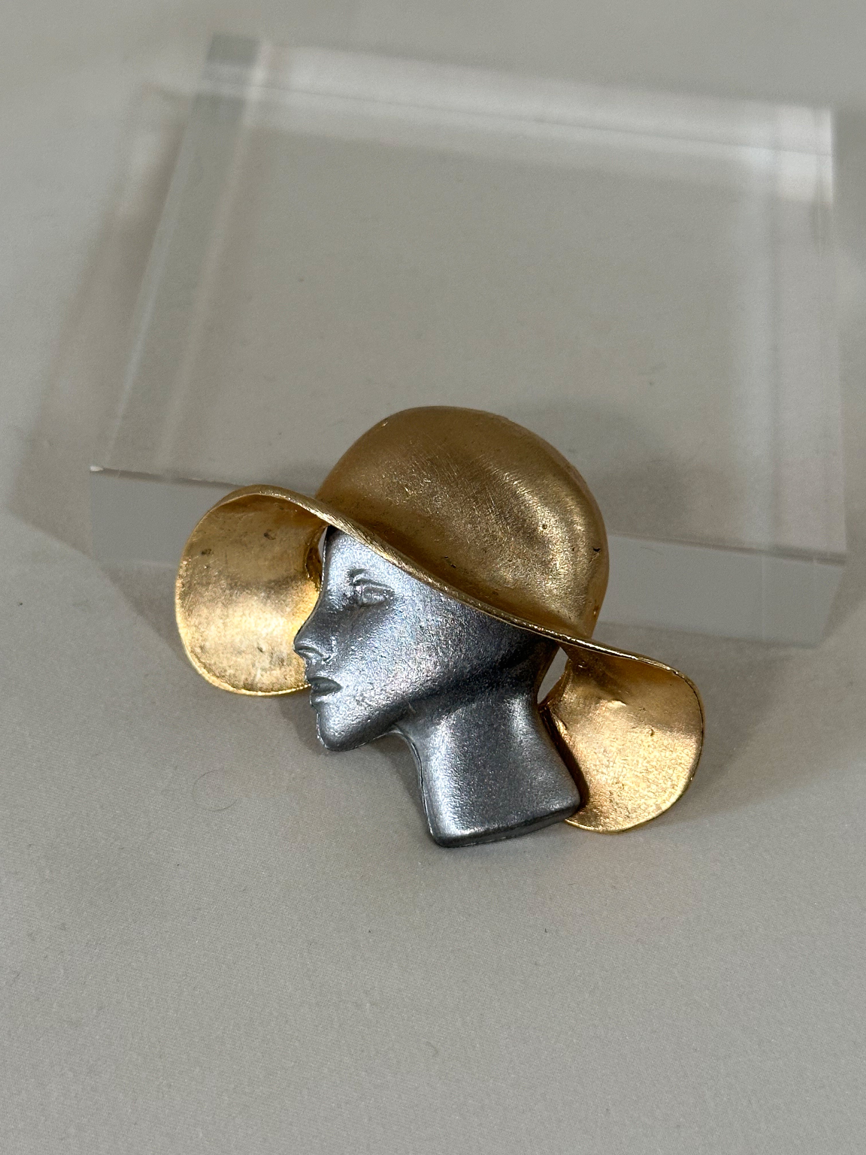 Ultra Craft Sculptural Lady in Hat Brooch