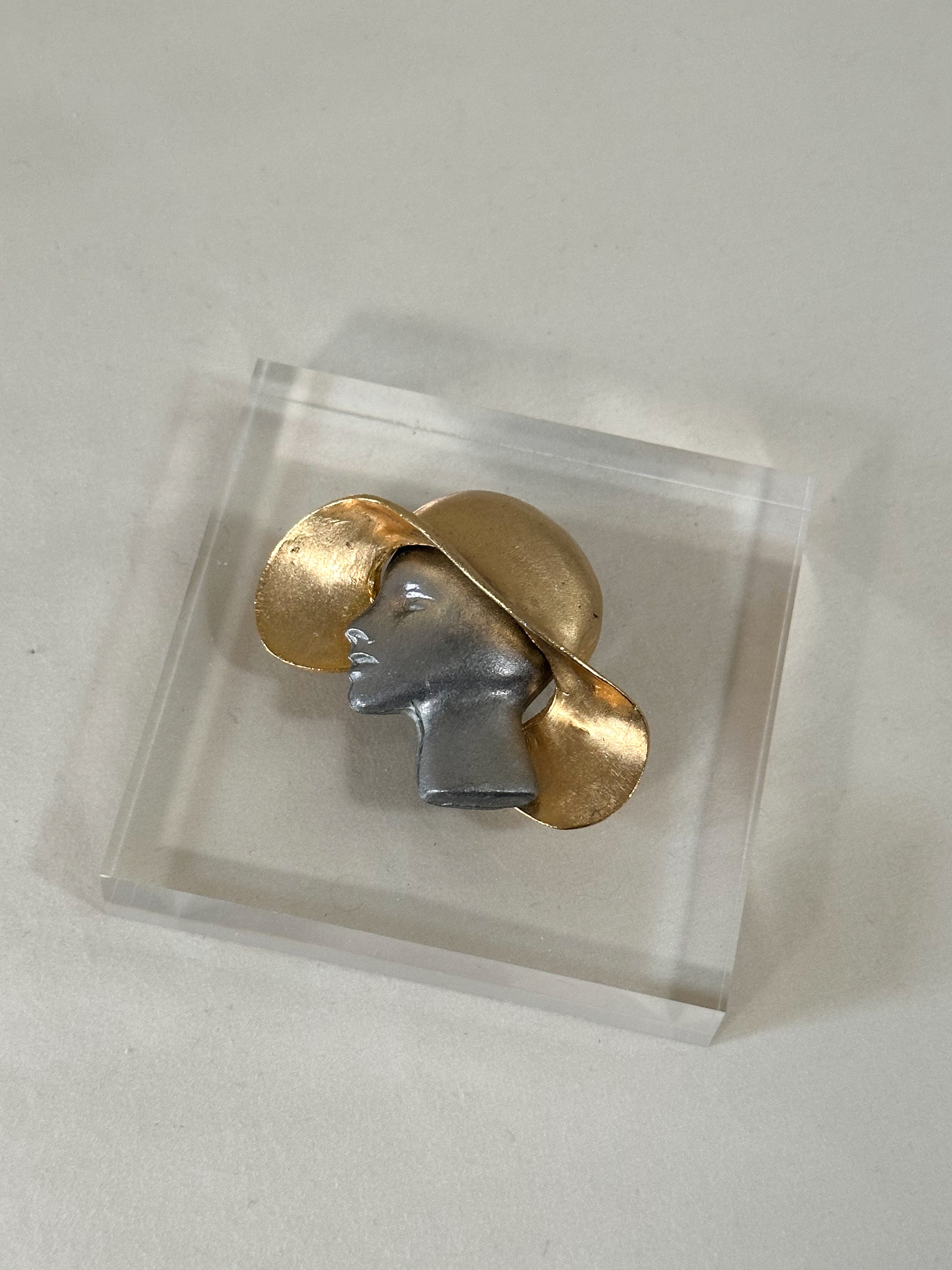 Ultra Craft Sculptural Lady in Hat Brooch