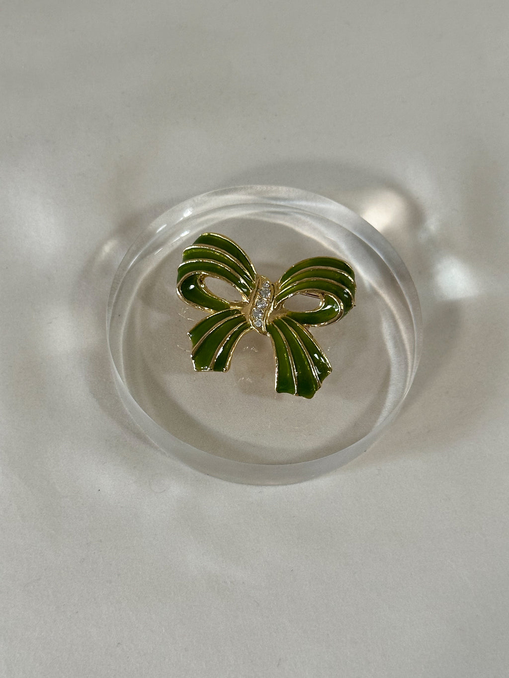 Green Enamel Crystal Bow Brooch