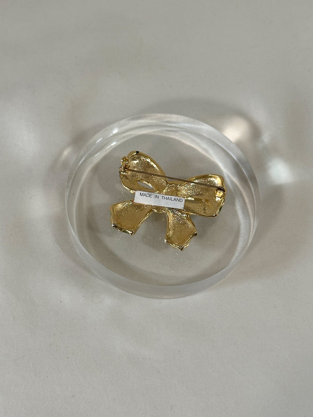 Green Enamel Crystal Bow Brooch