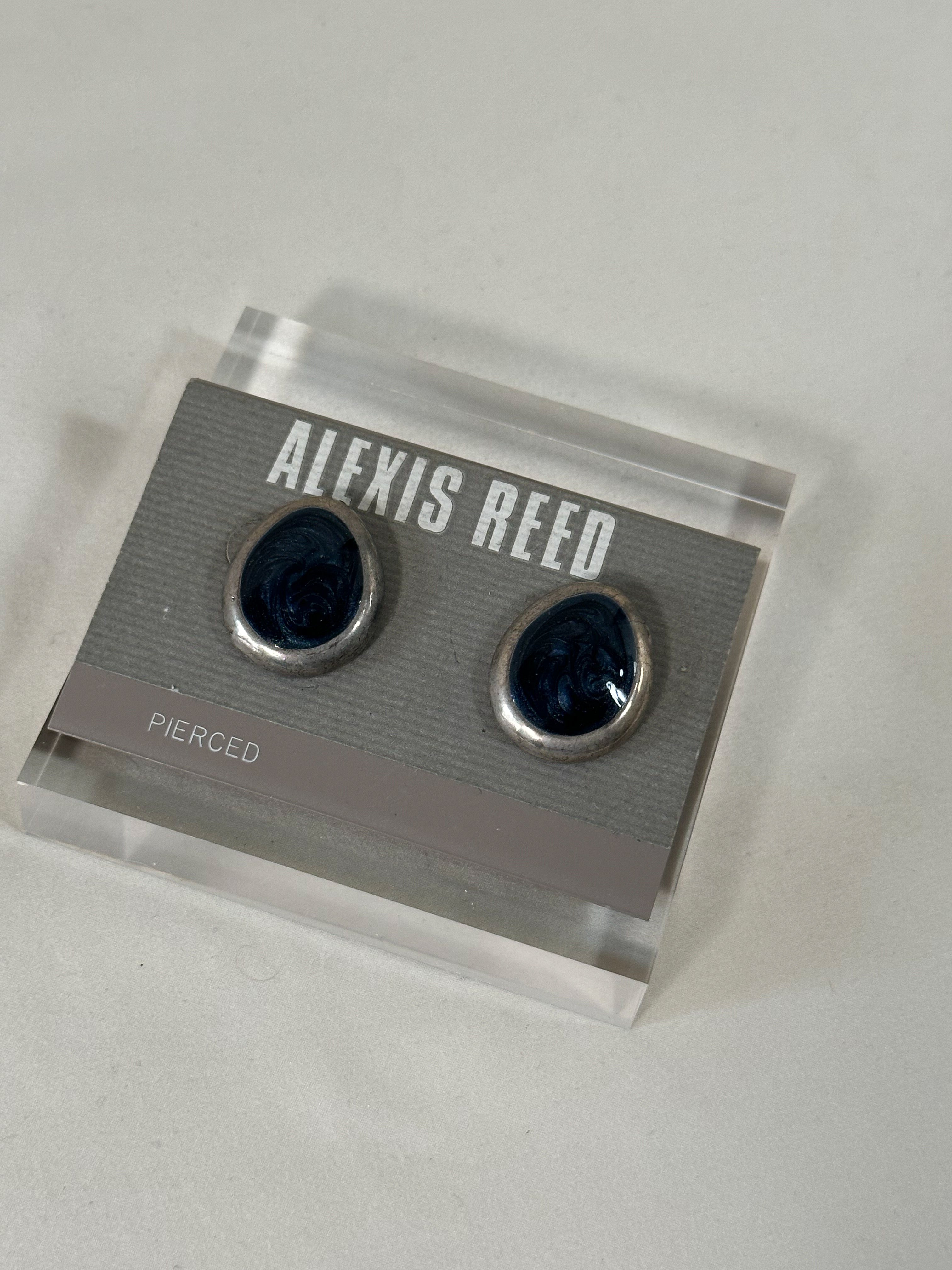 Navy Enamel Stud Earrings