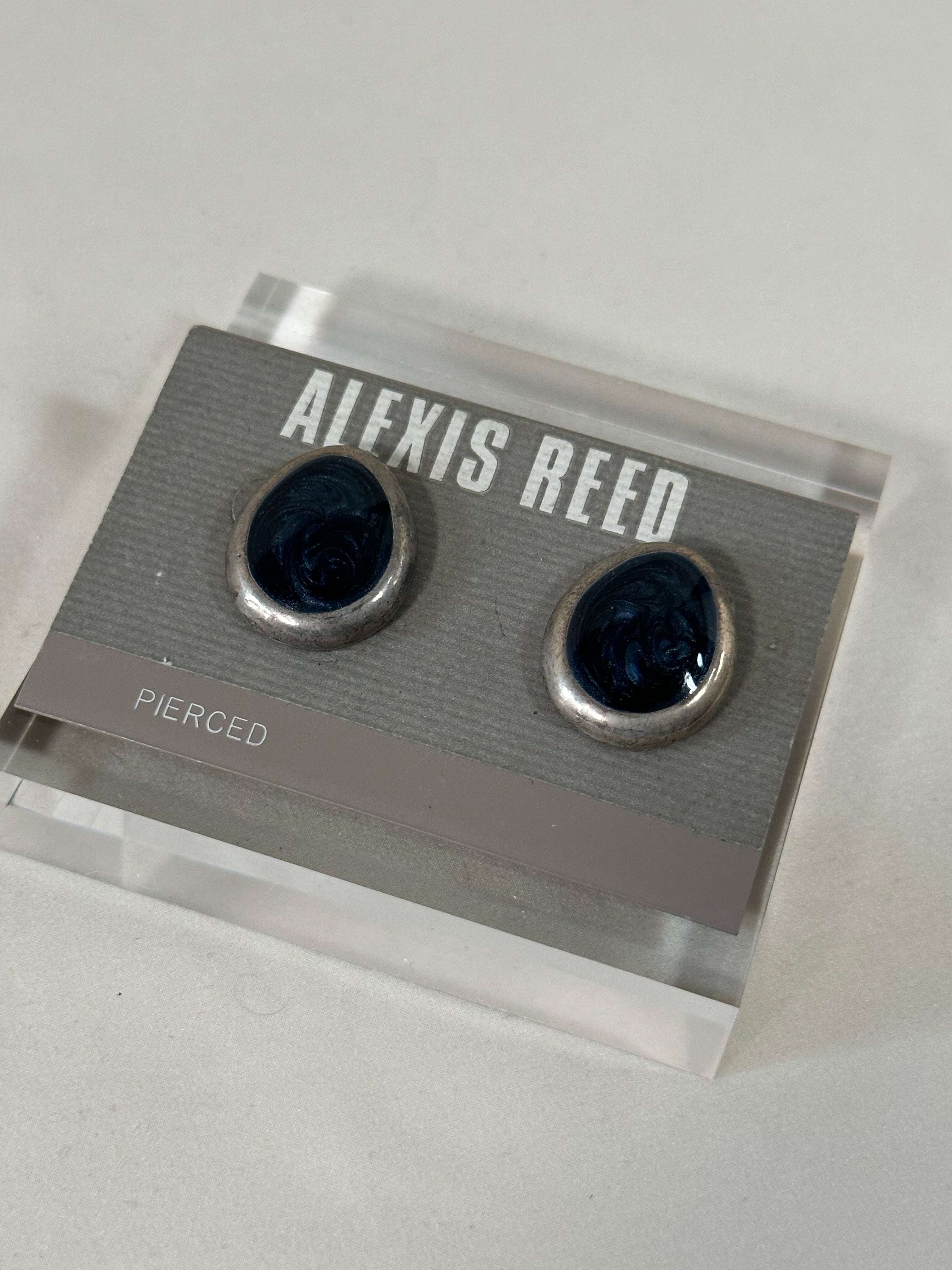 Navy Enamel Stud Earrings