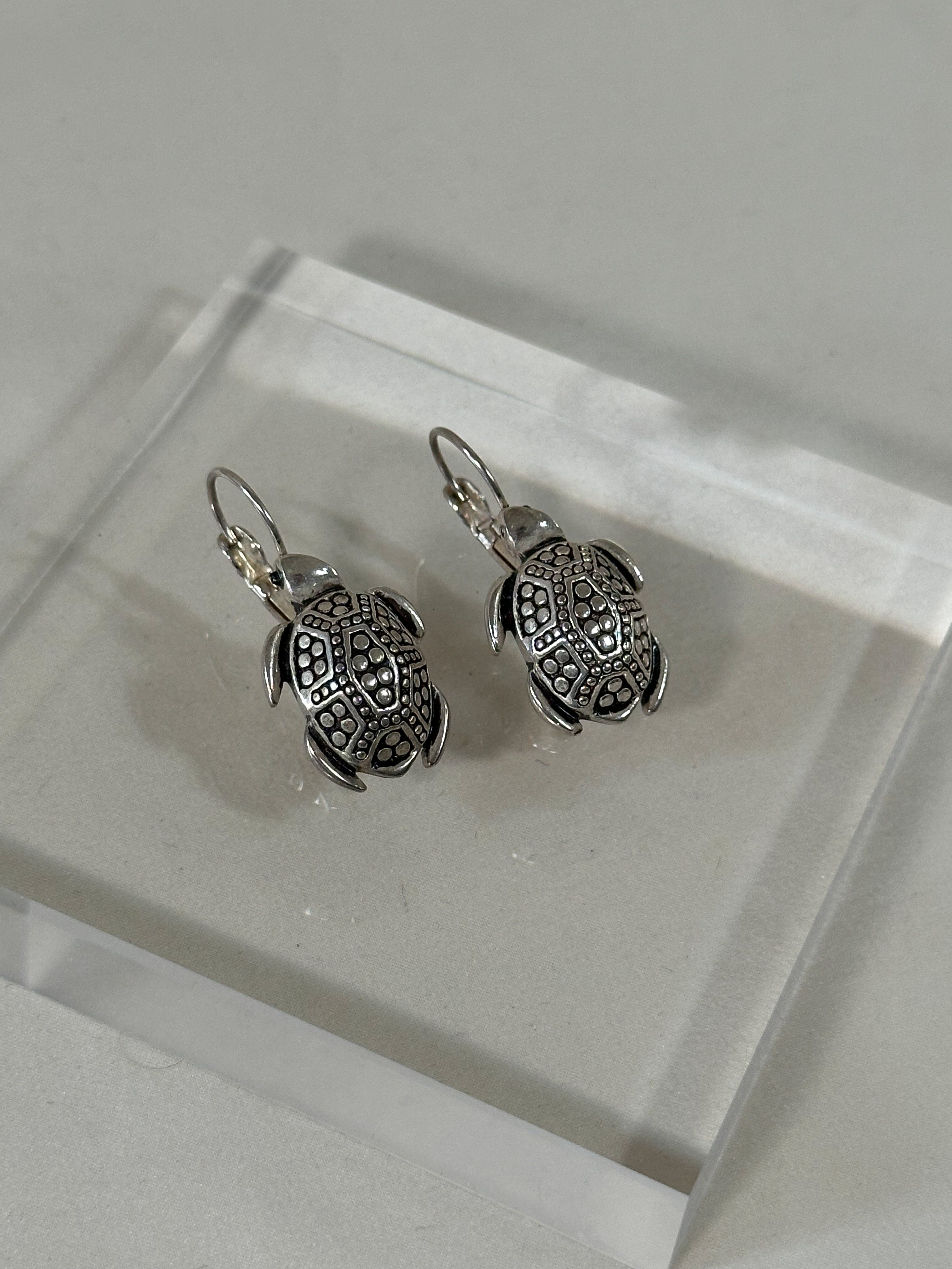 Silver-Tone Turtle Drop Earrings