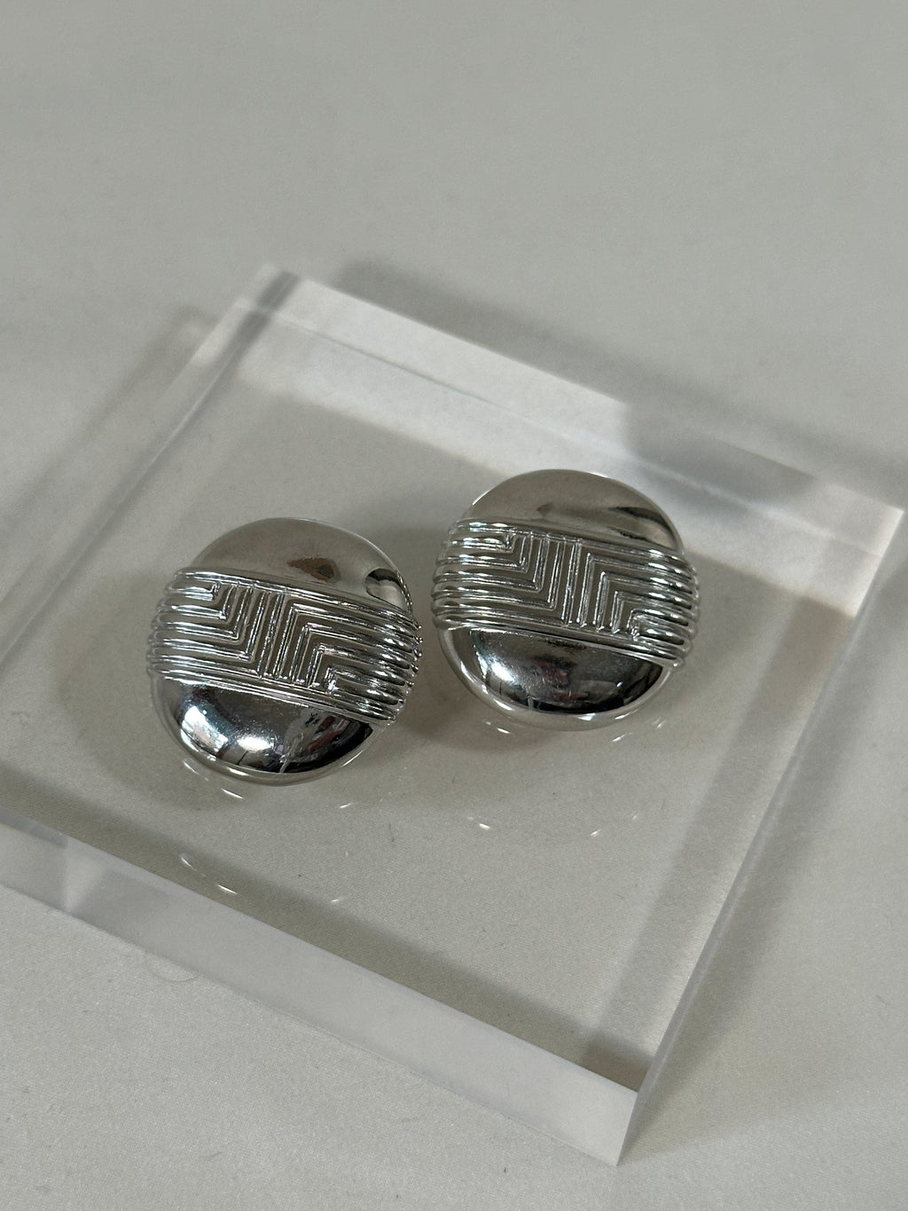 Silver Dome Chevron Stud Earrings