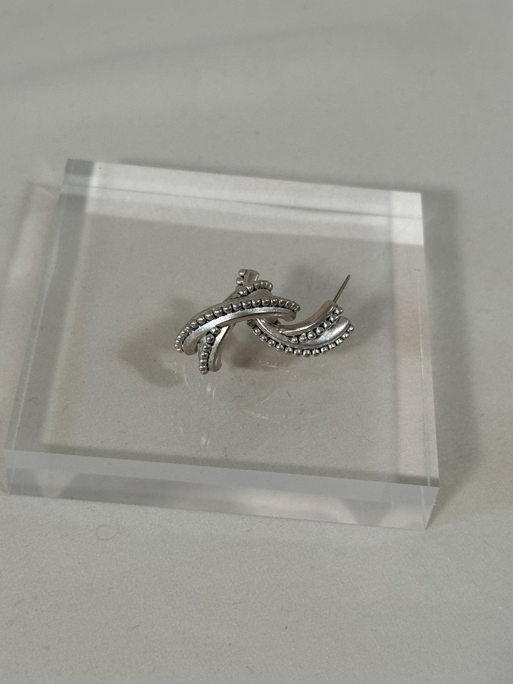 Brushed Silver  Crescent Stud Earrings