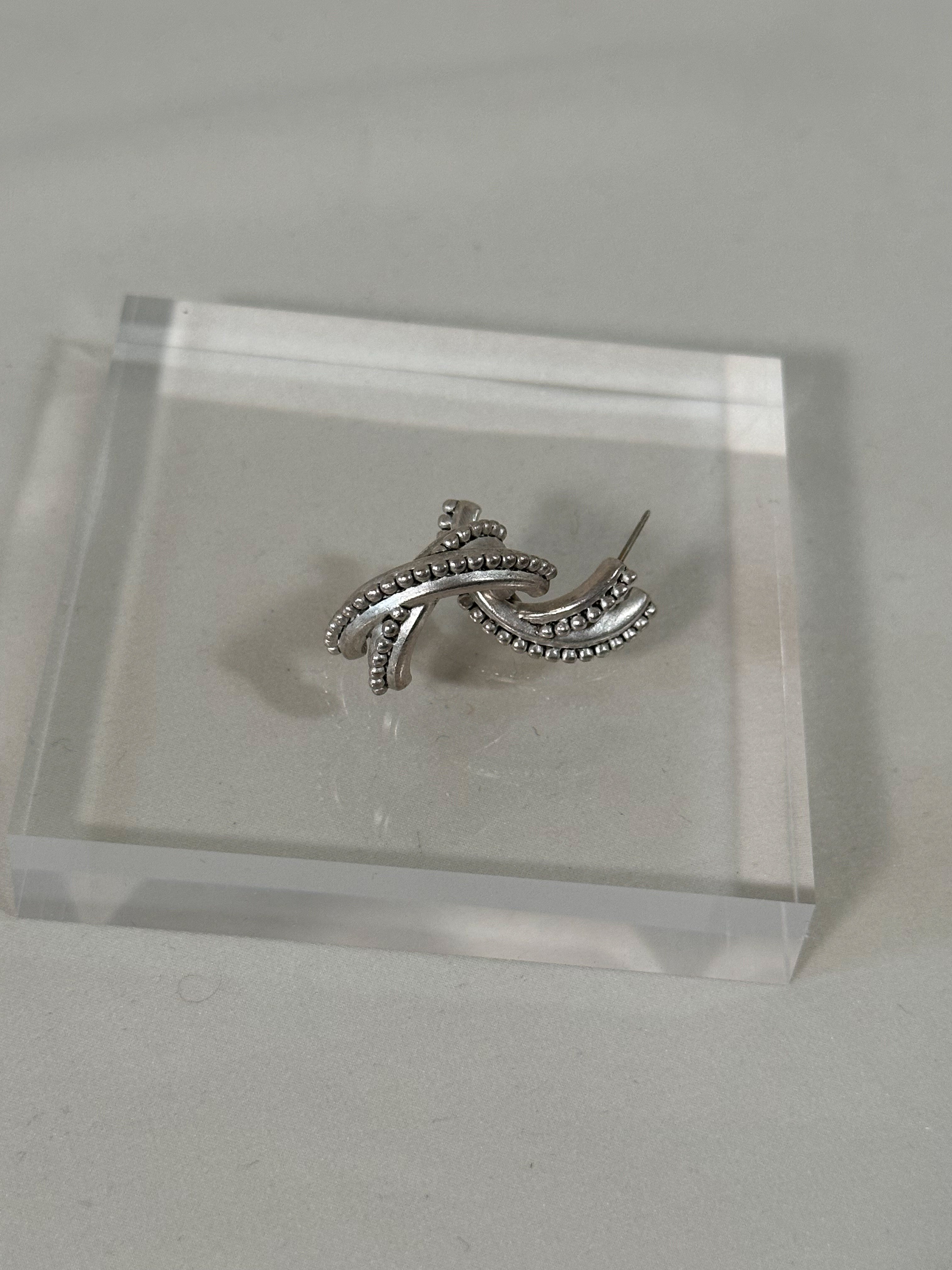 Brushed Silver  Crescent Stud Earrings