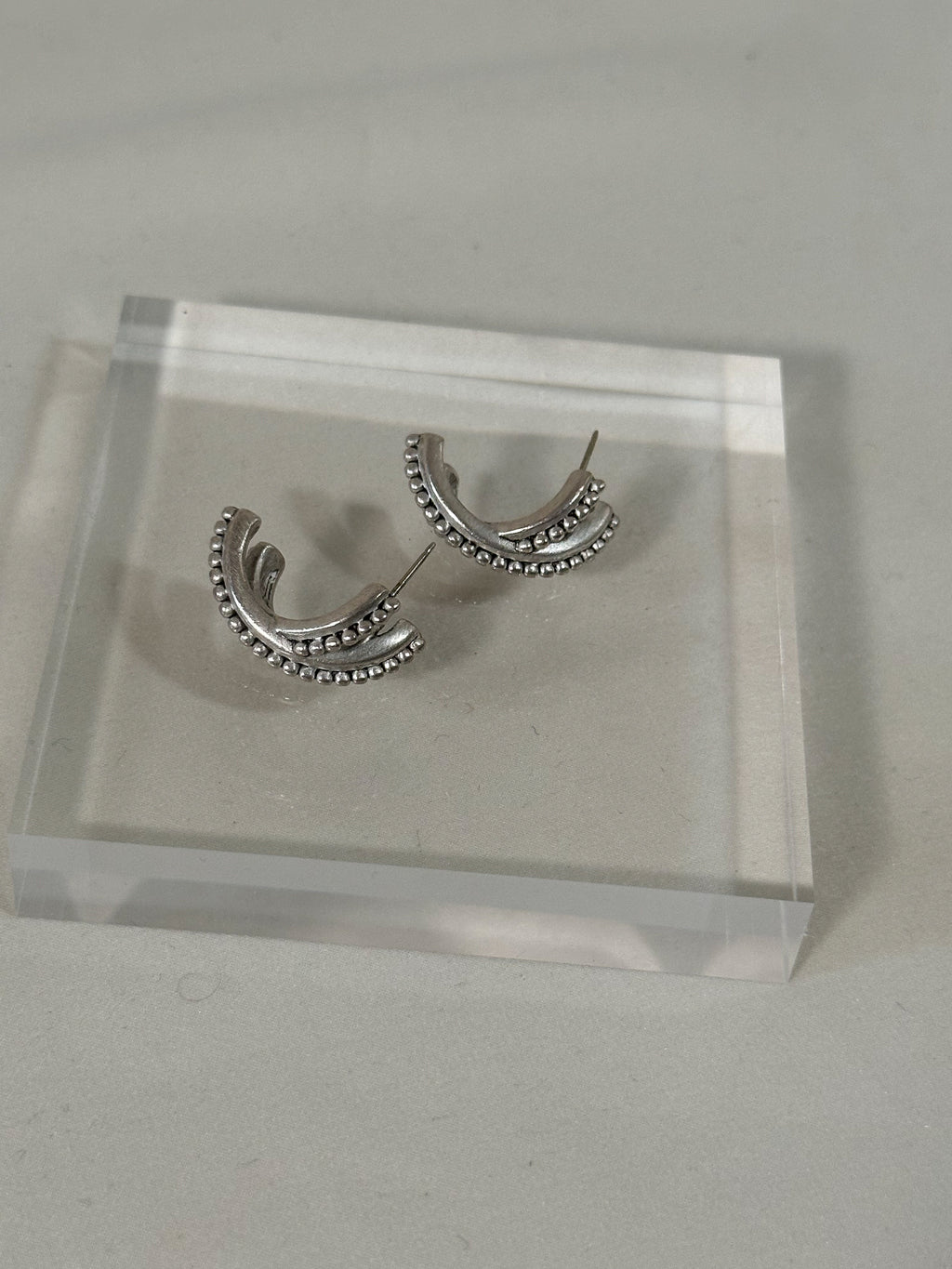 Brushed Silver  Crescent Stud Earrings