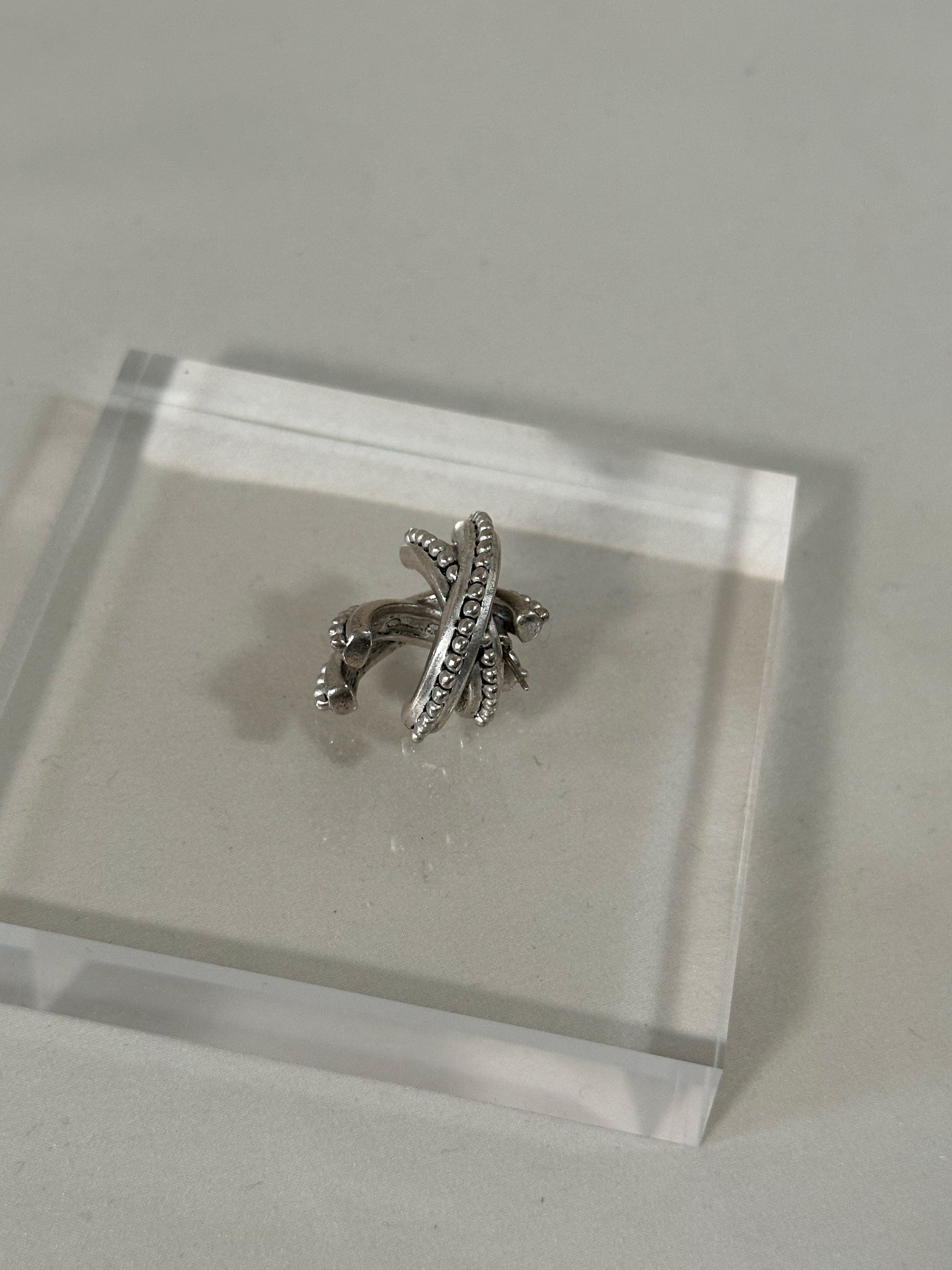 Brushed Silver  Crescent Stud Earrings