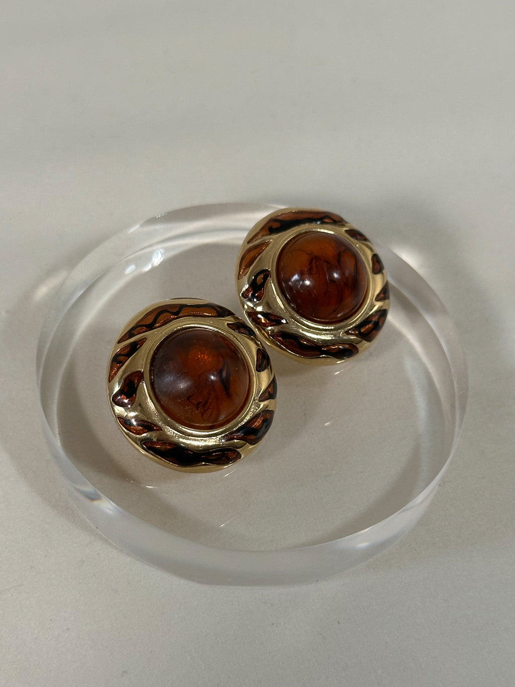 Amber Cabochon Gold-Tone Statement Studs