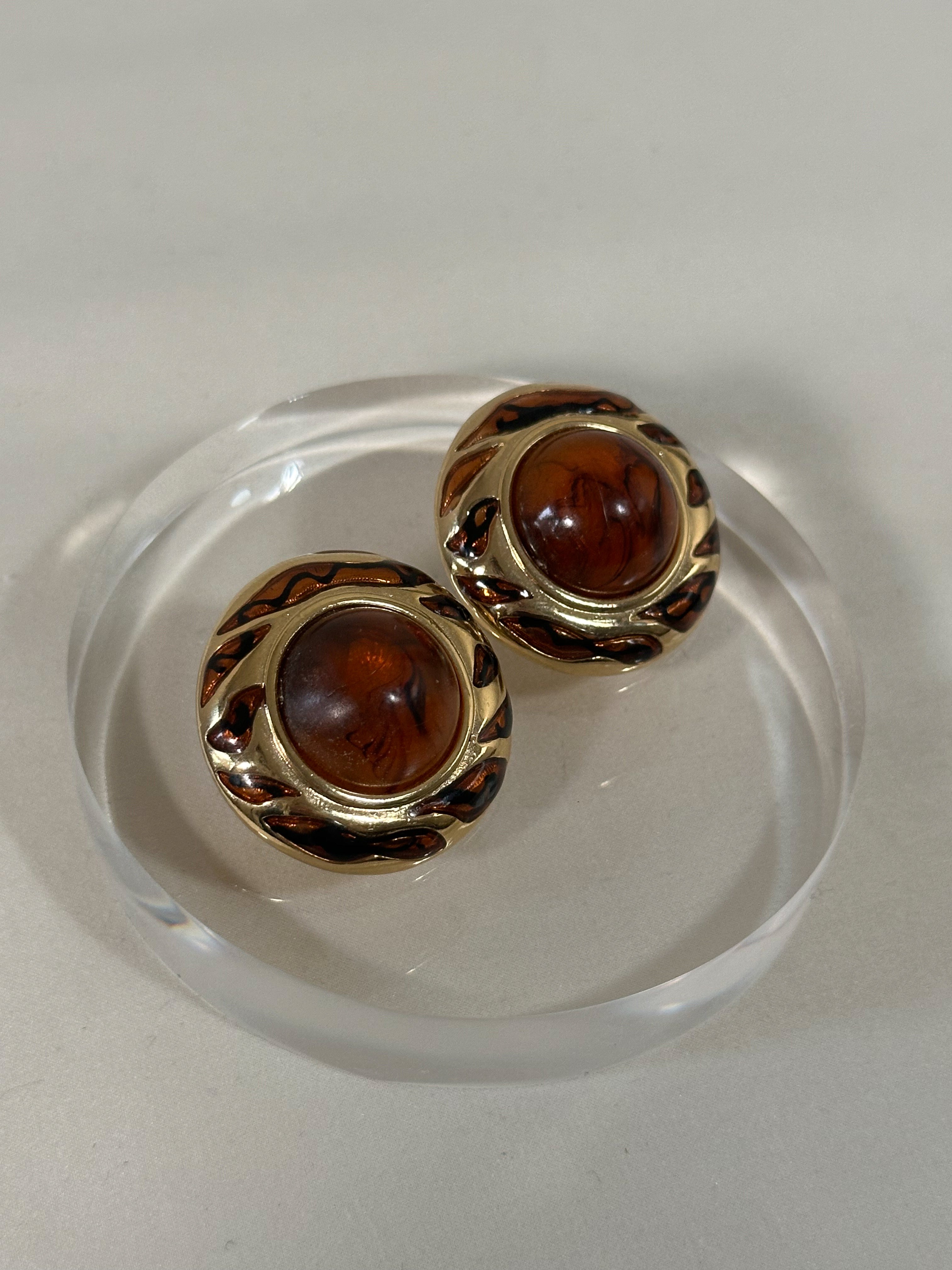 Amber Cabochon Gold-Tone Statement Studs
