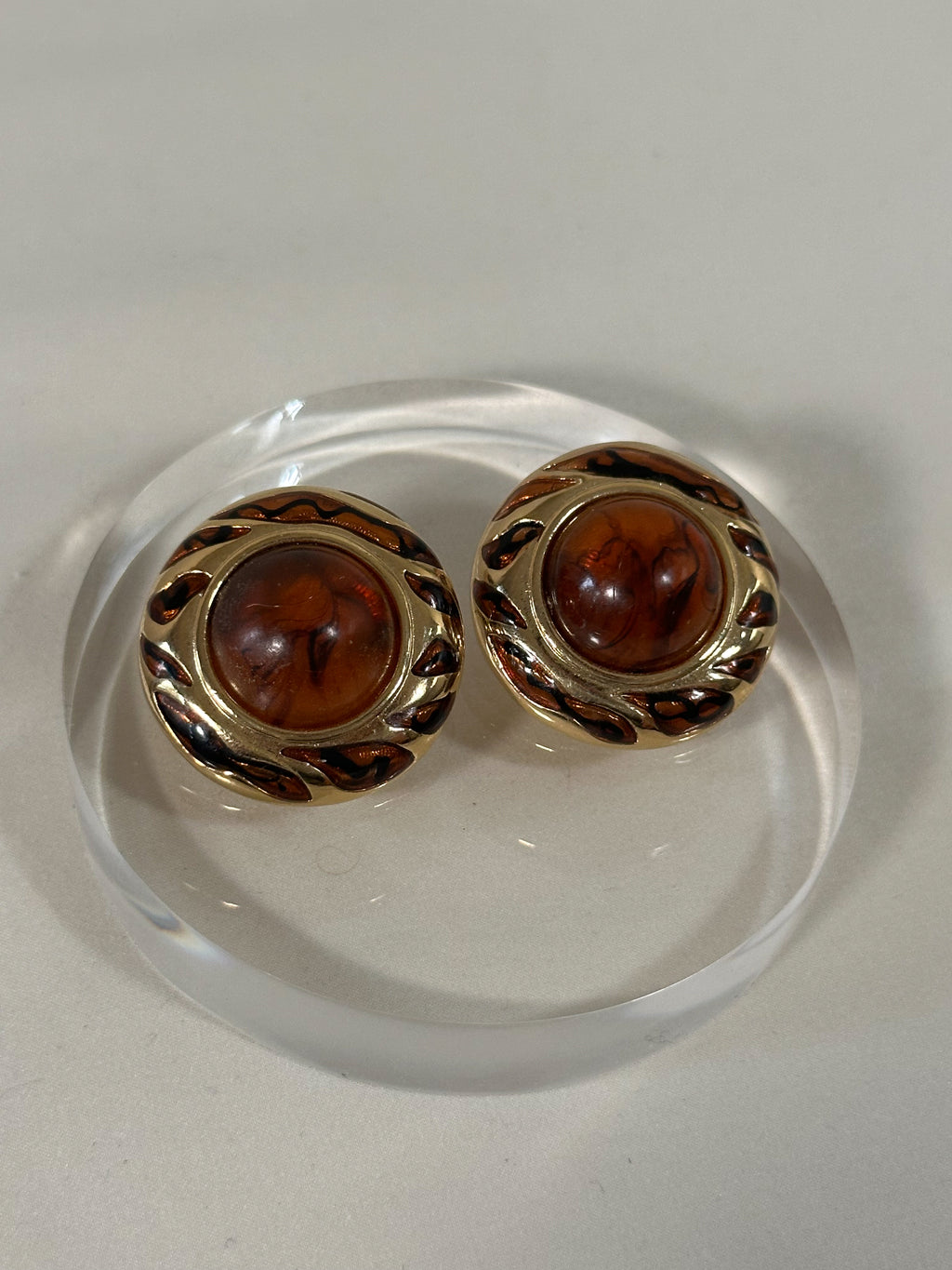 Amber Cabochon Gold-Tone Statement Studs