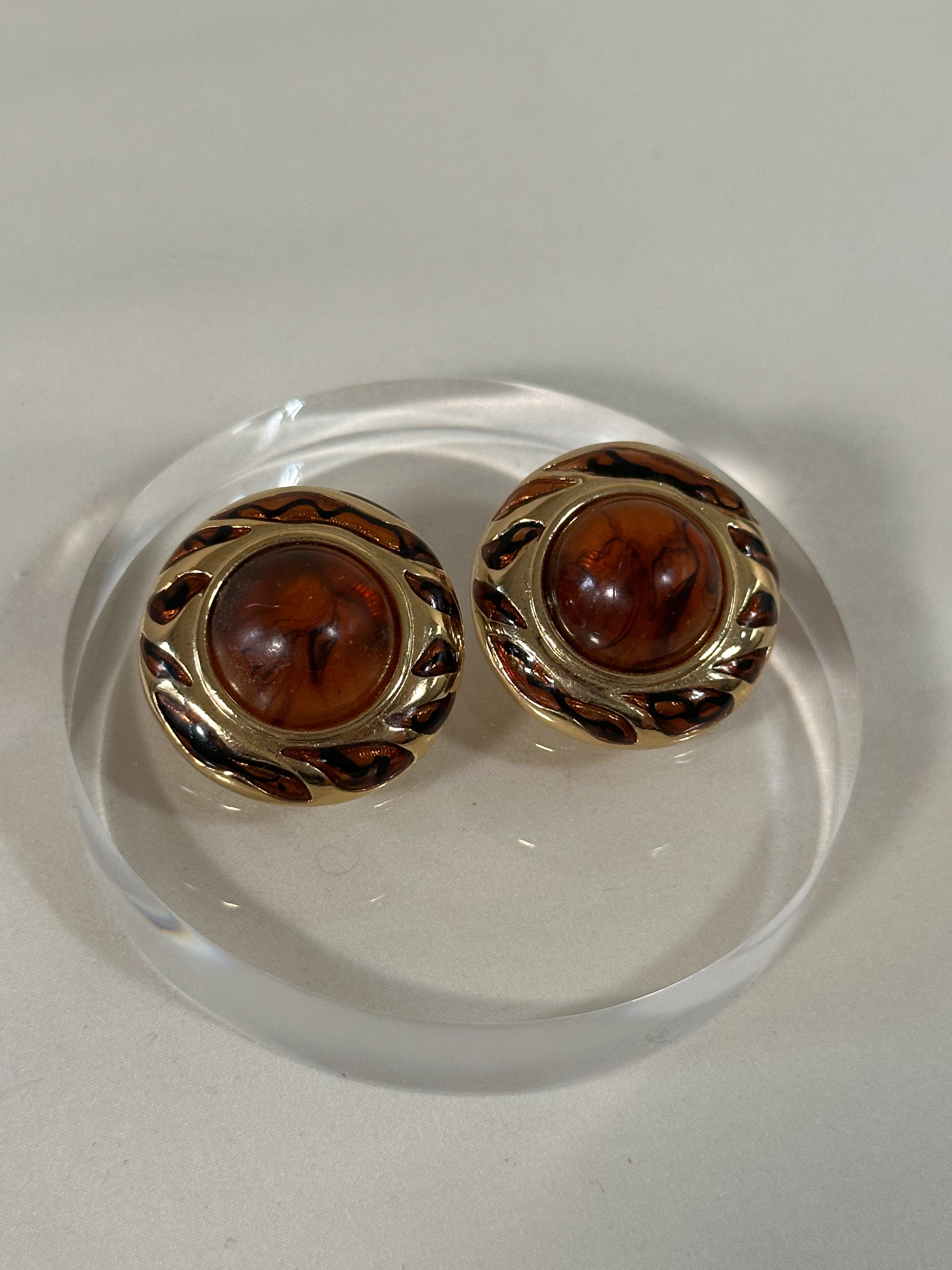 Amber Cabochon Gold-Tone Statement Studs