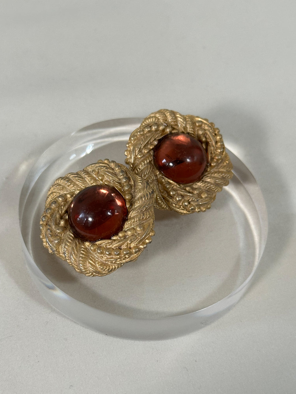 Gold & Amber Cabochon Statement Studs