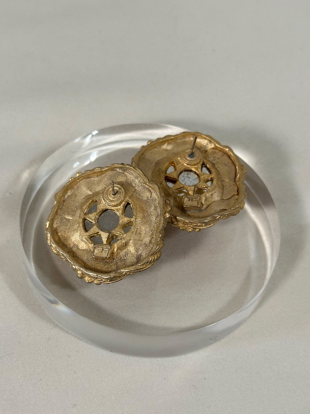 Gold & Amber Cabochon Statement Studs