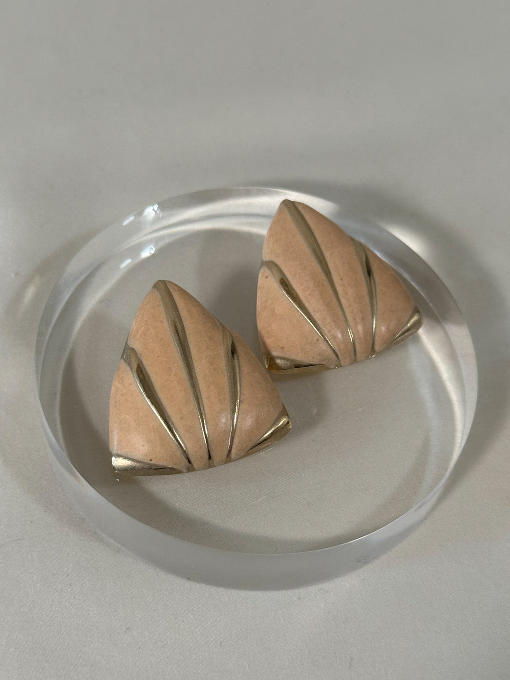 Peach Enamel Fan Stud Earrings
