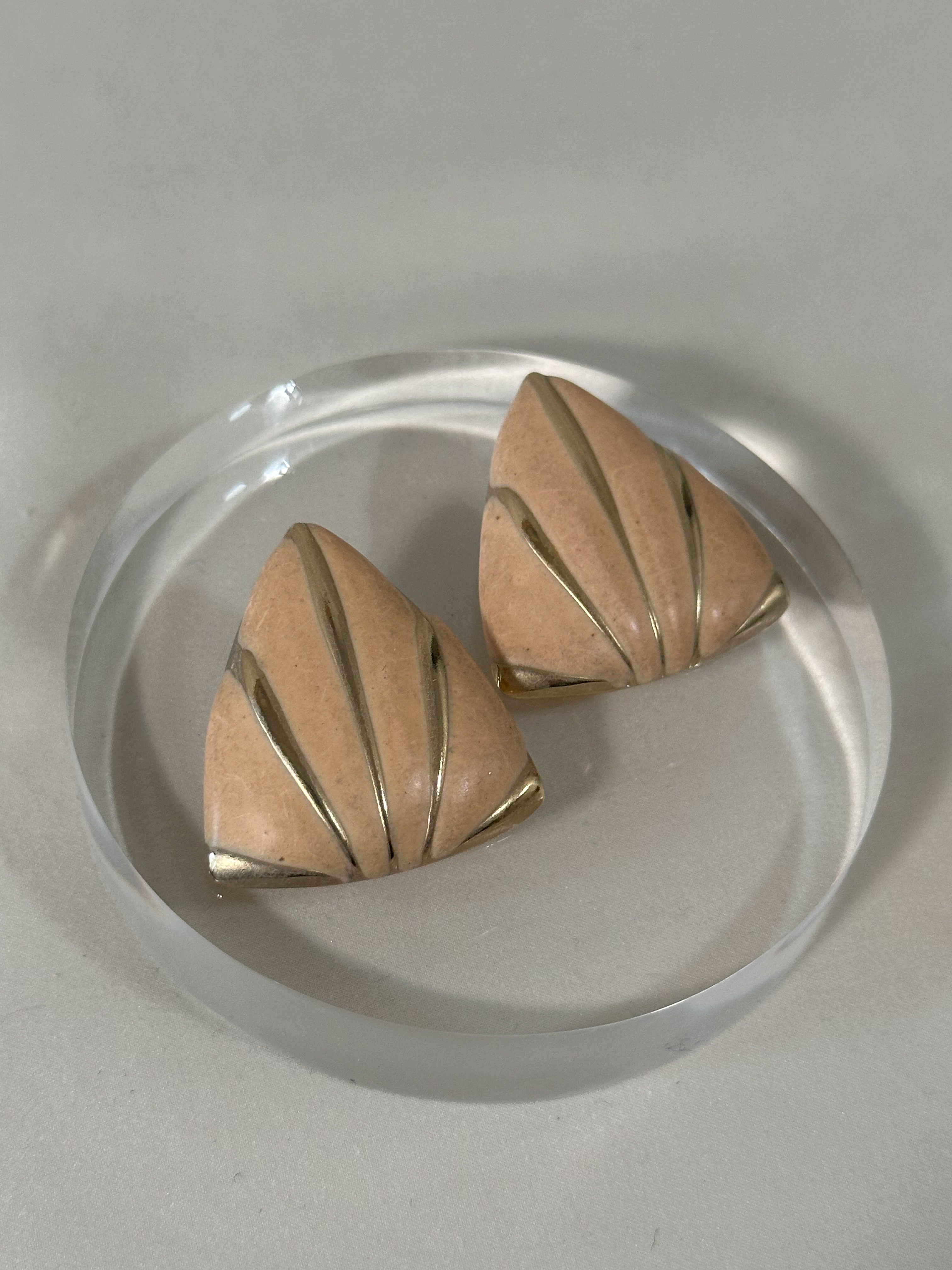 Peach Enamel Fan Stud Earrings