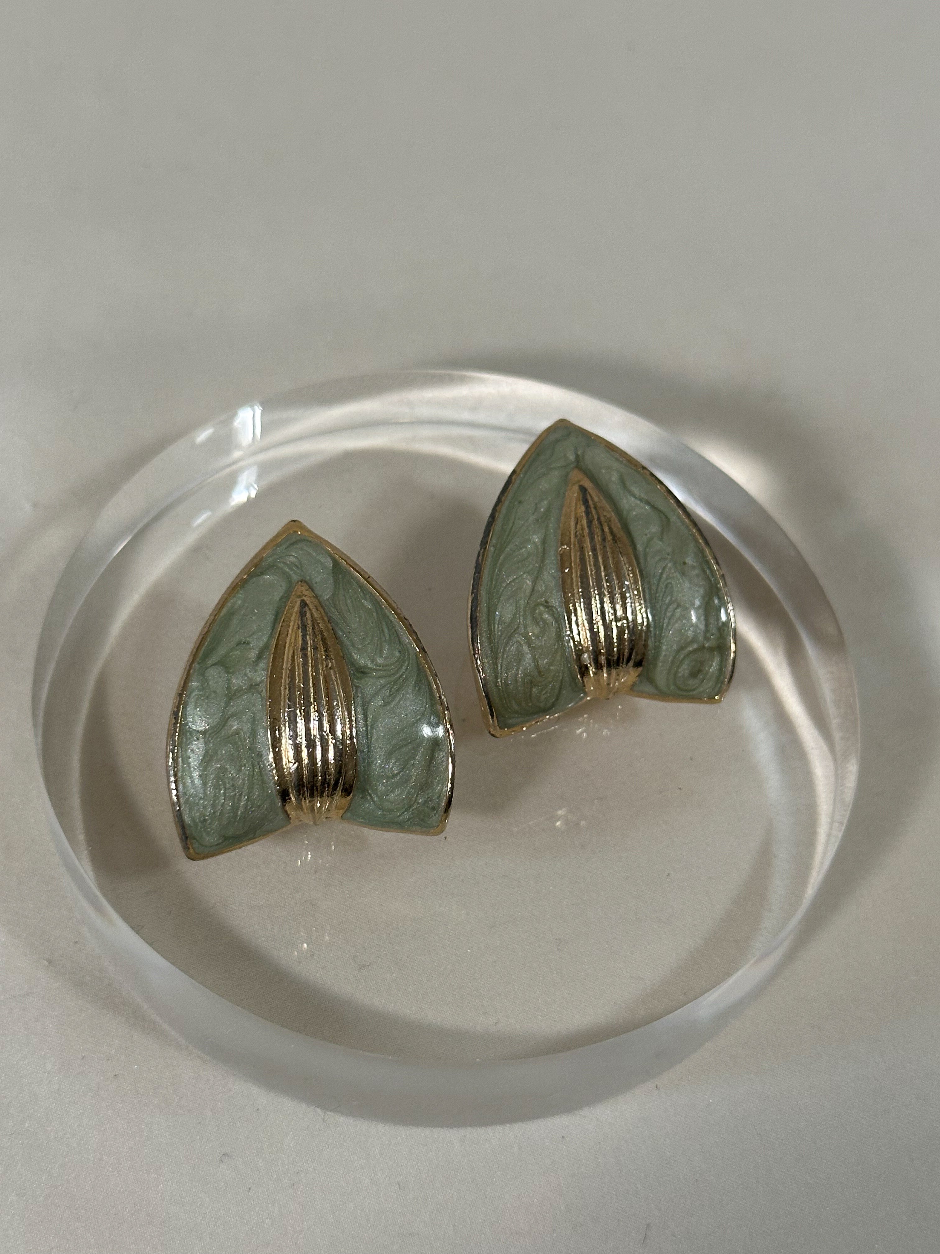 Sage & Gold Sculptural Statement Earrings