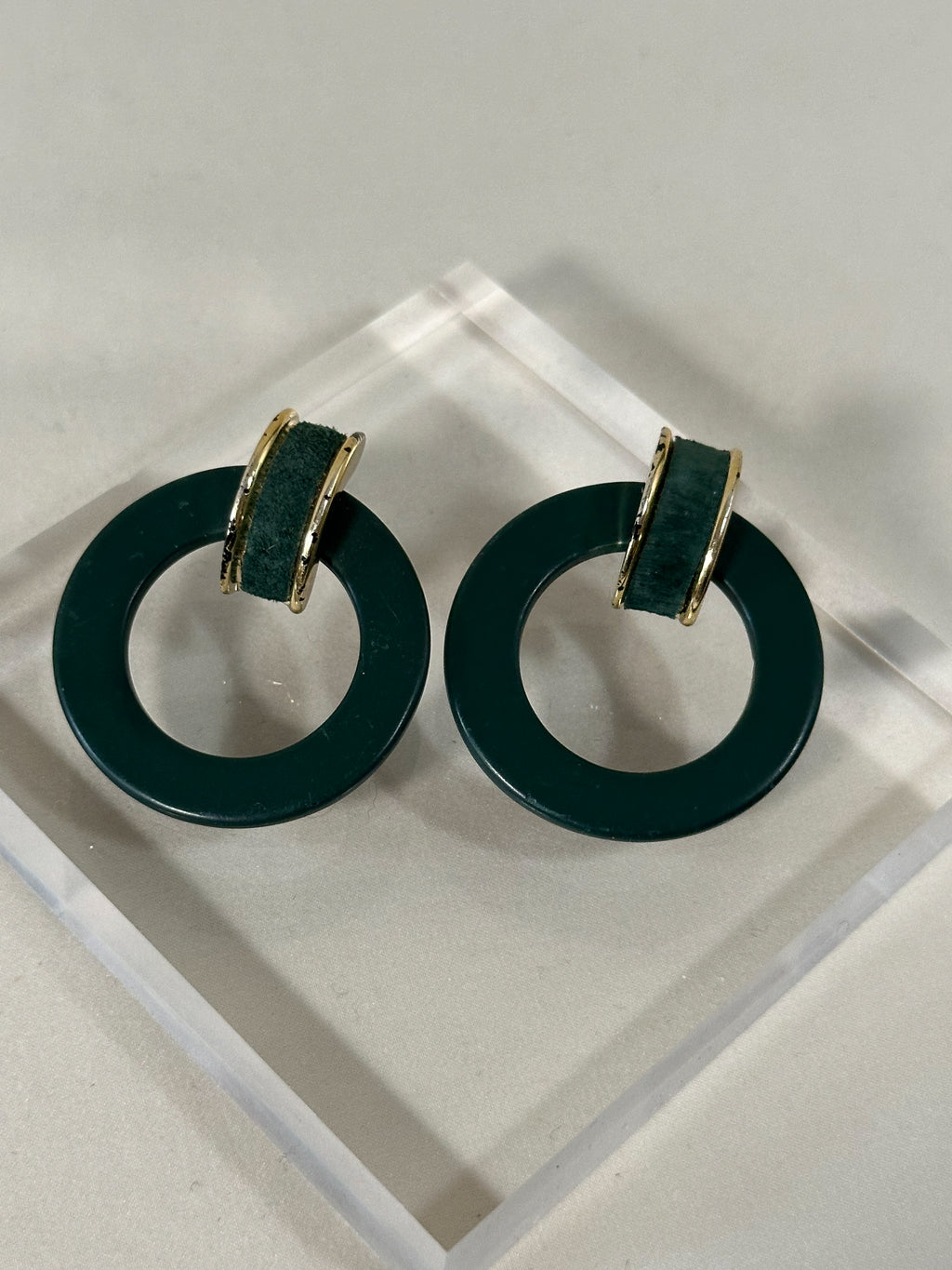 Emerald Suede & Resin Drop Earrings