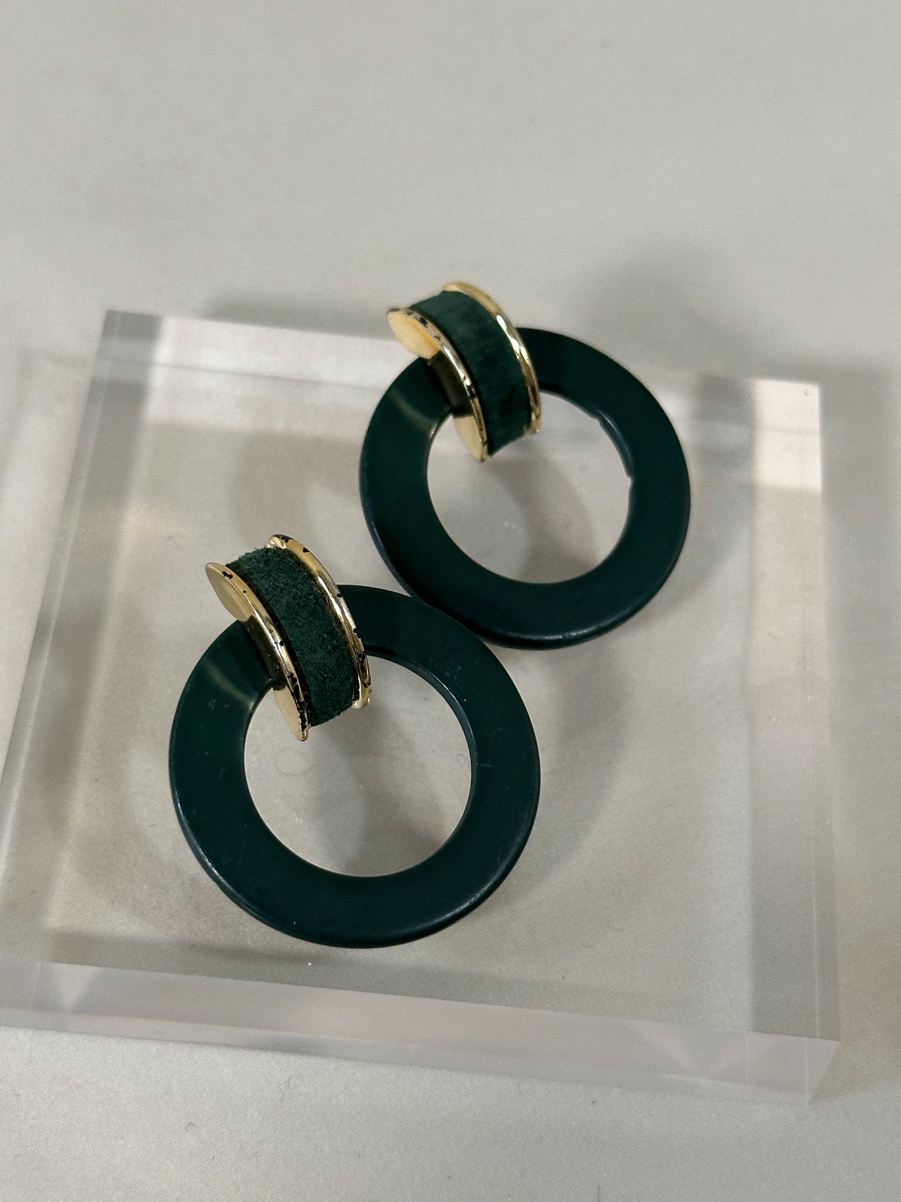 Emerald Suede & Resin Drop Earrings