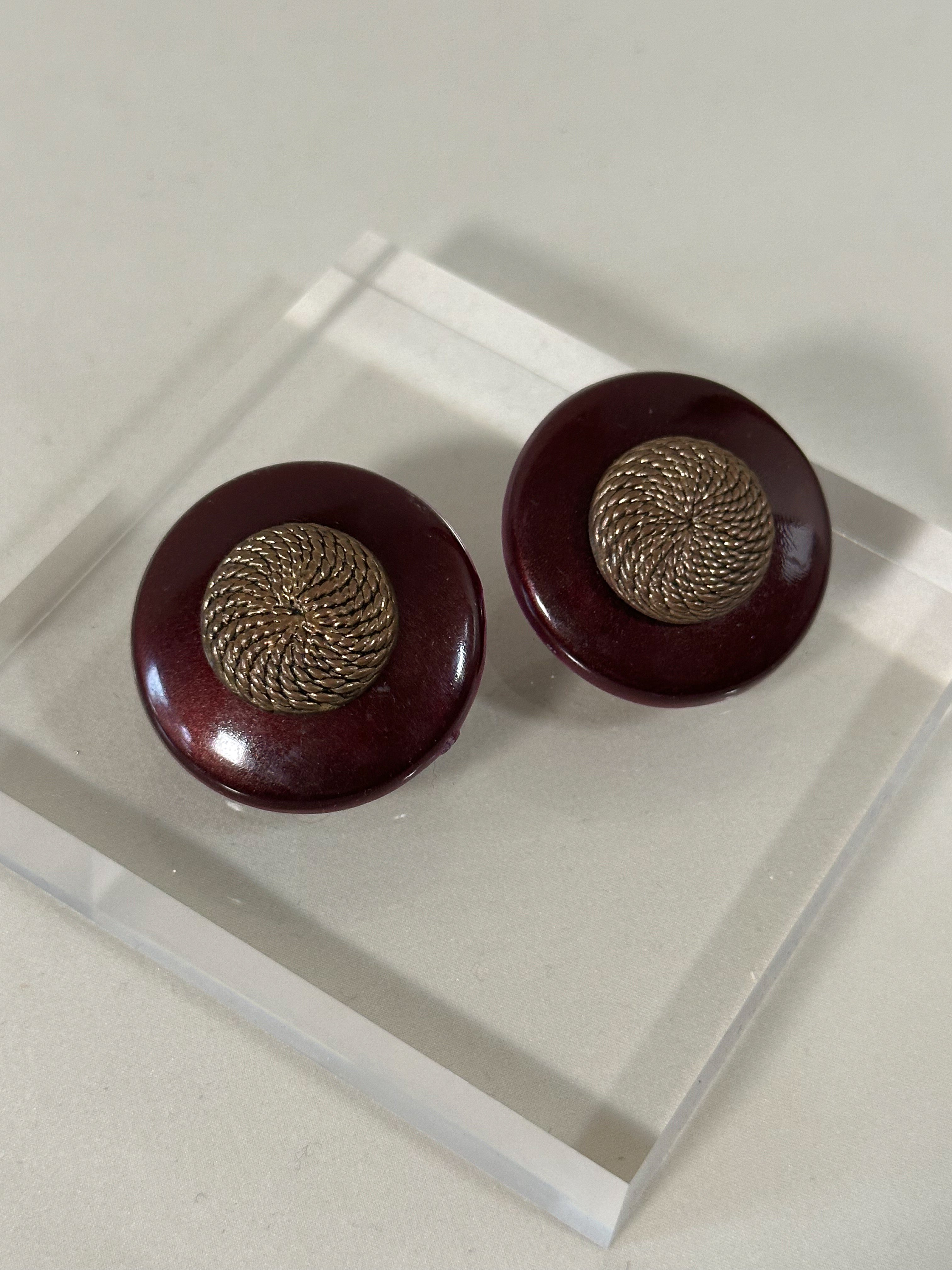 Deep Wine Resin & Textured Metal Stud Earrings