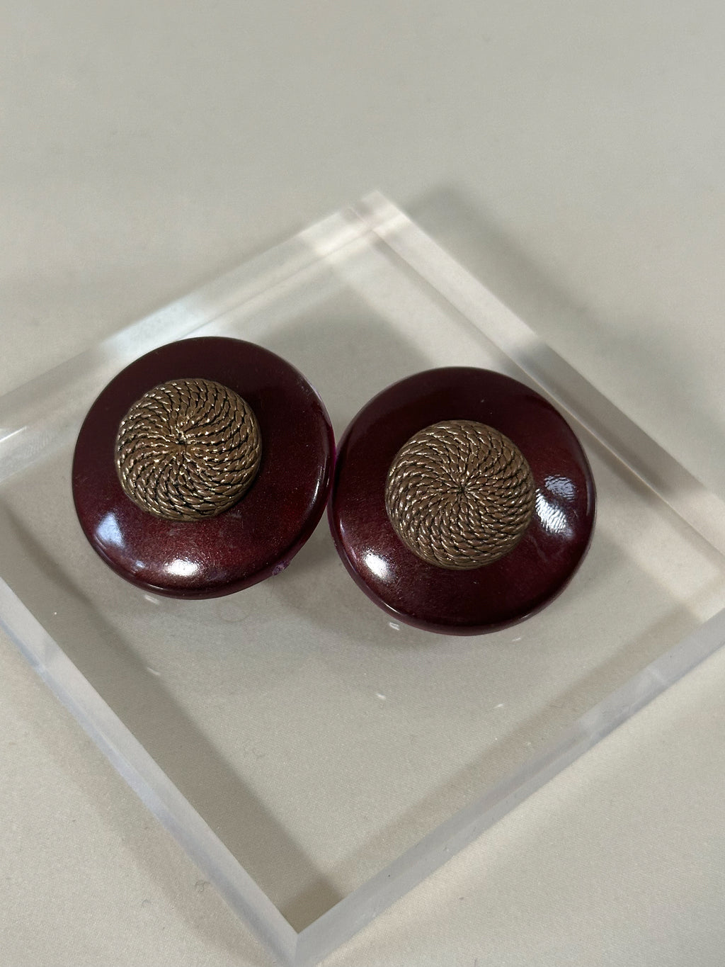 Deep Wine Resin & Textured Metal Stud Earrings