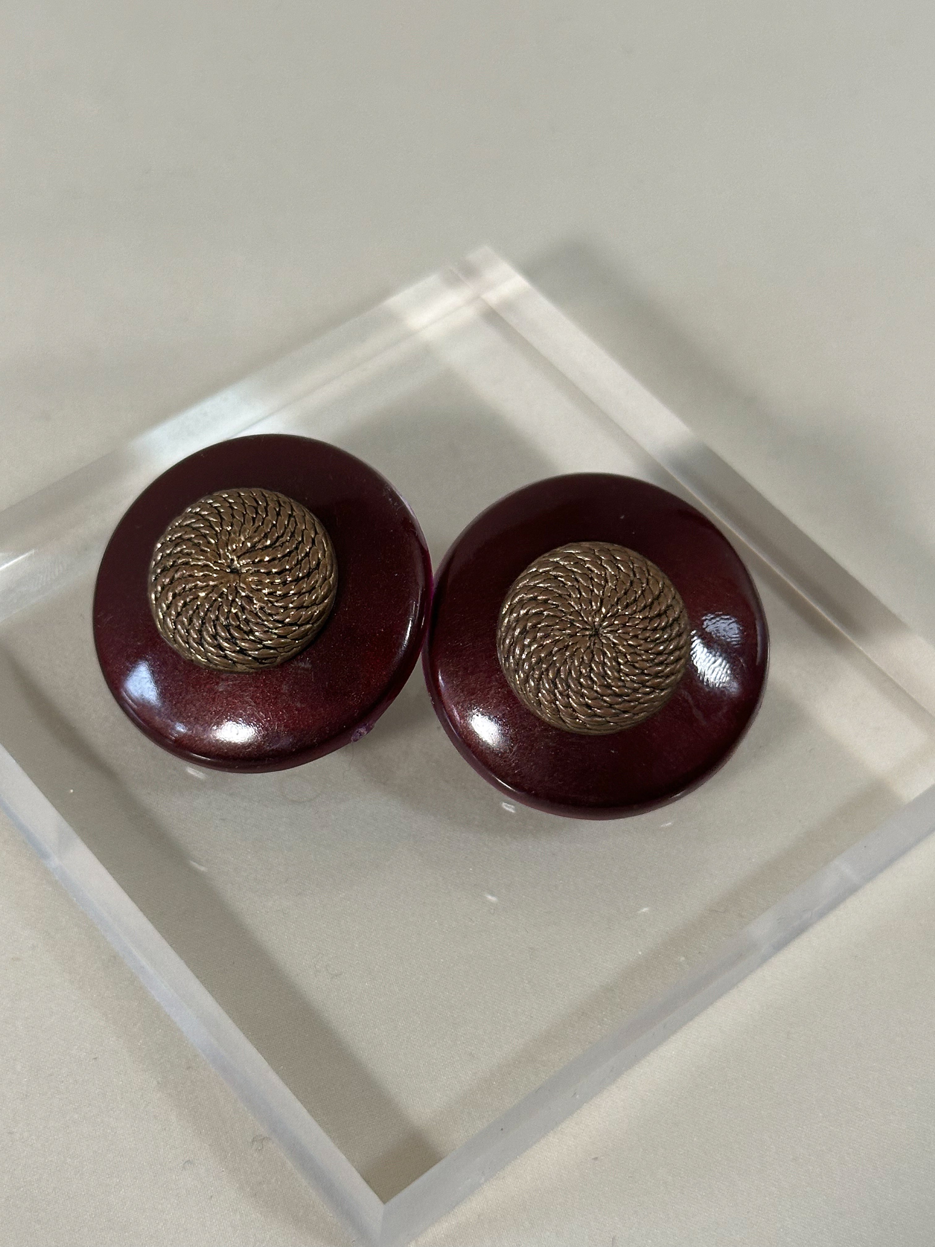 Deep Wine Resin & Textured Metal Stud Earrings