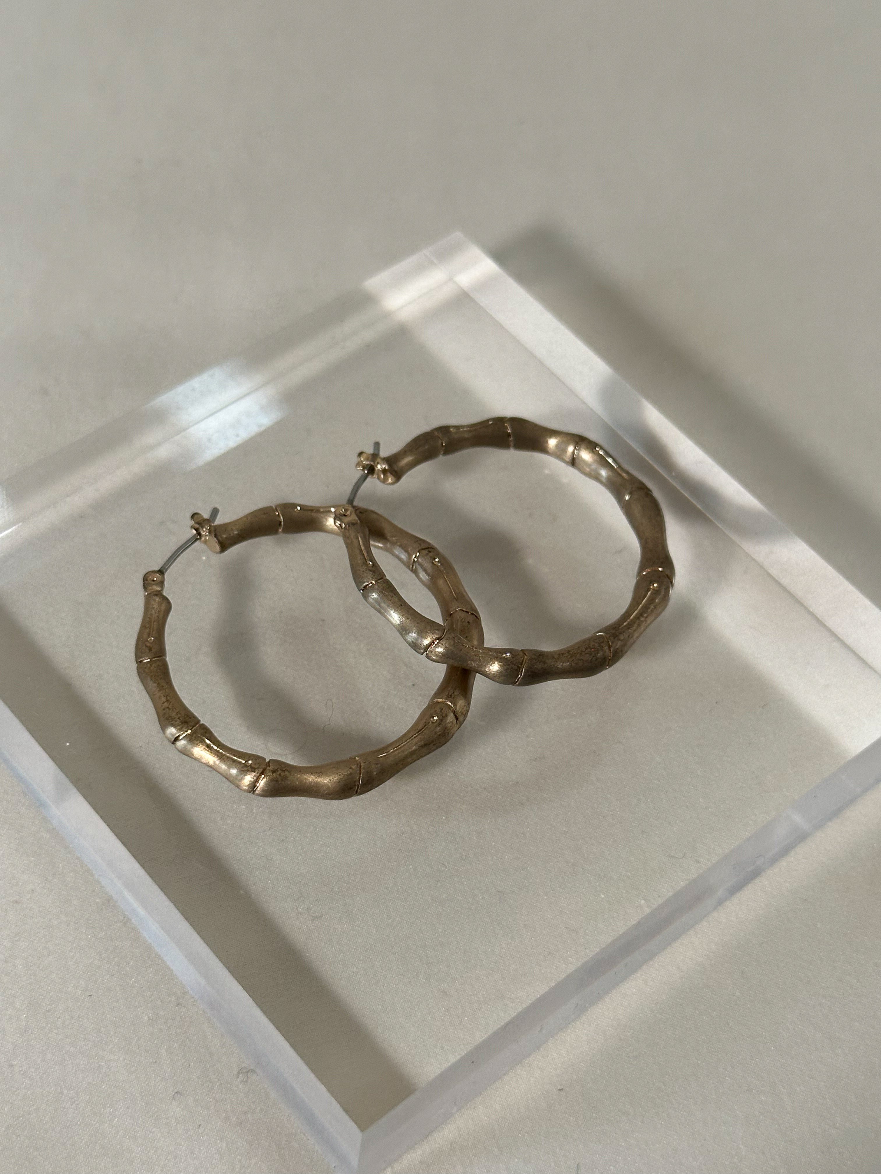 Bamboo-Inspired Brushed Gold Hoop Earrings