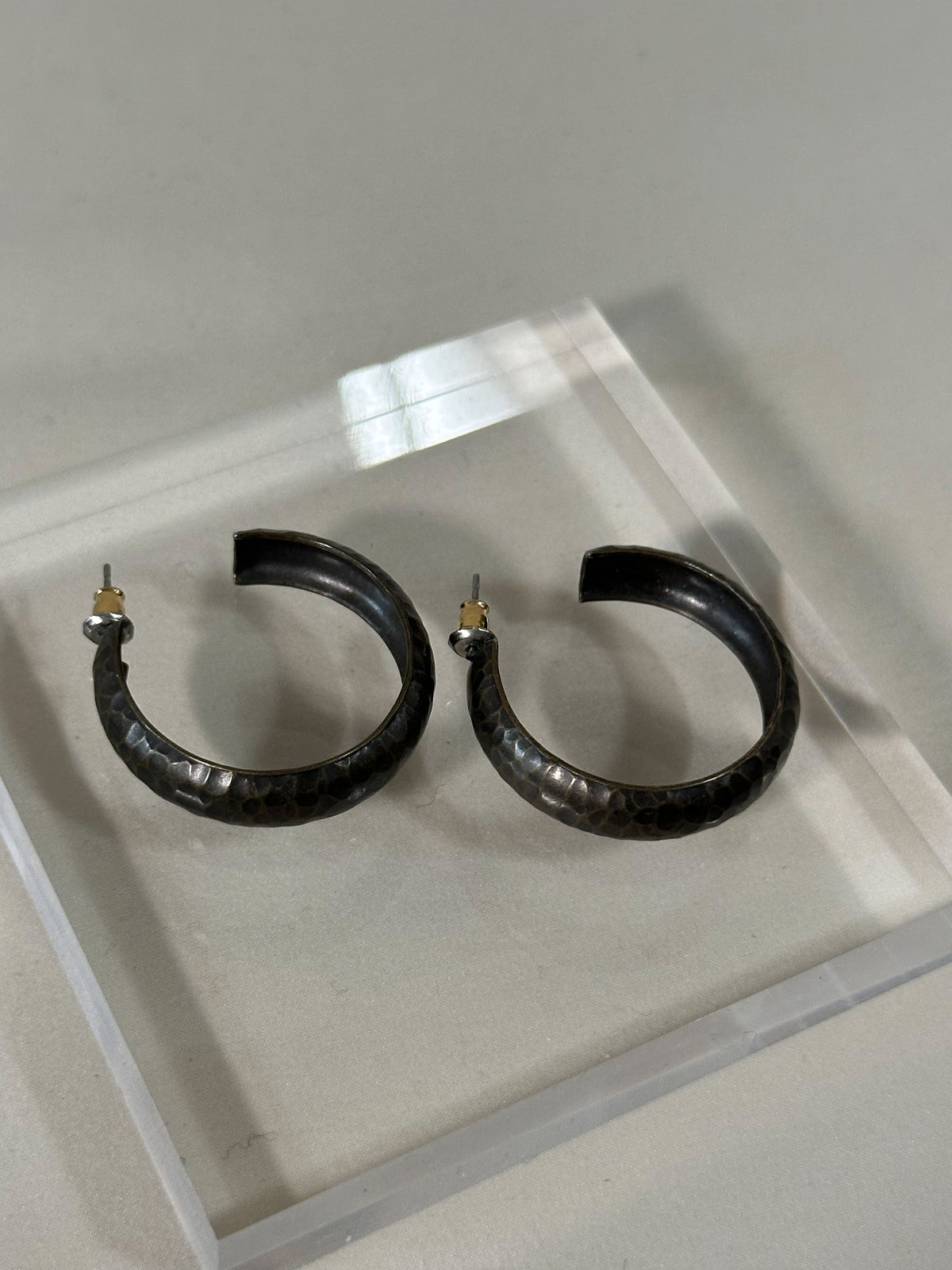 Hammered Gunmetal Hoop Earrings