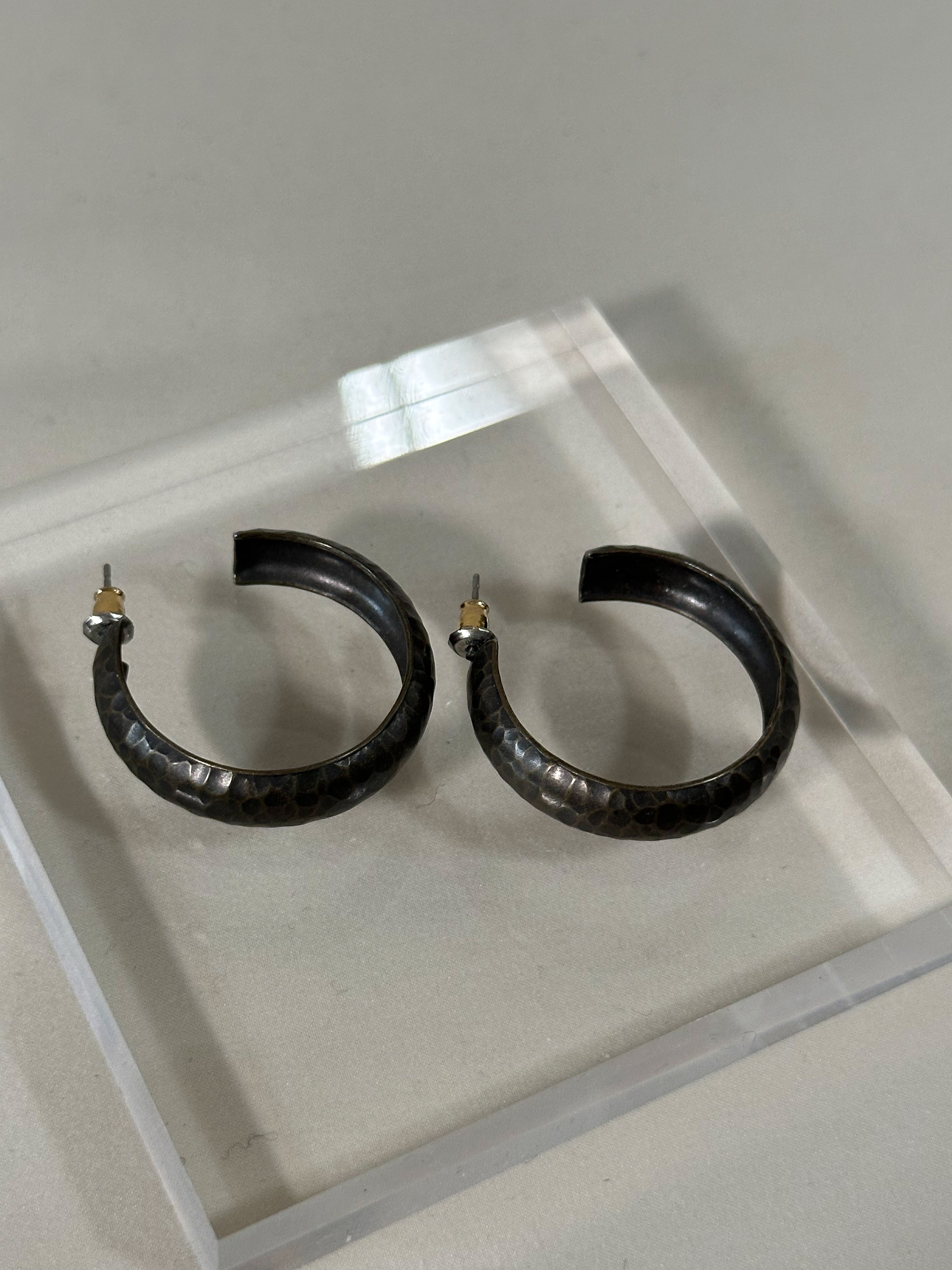 Hammered Gunmetal Hoop Earrings