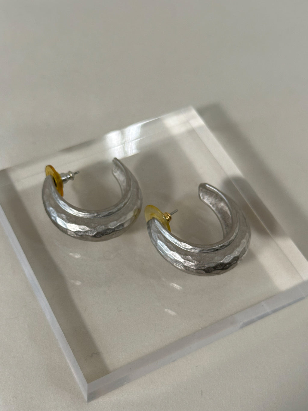 Hammered Silver Crescent Hoop Earrings