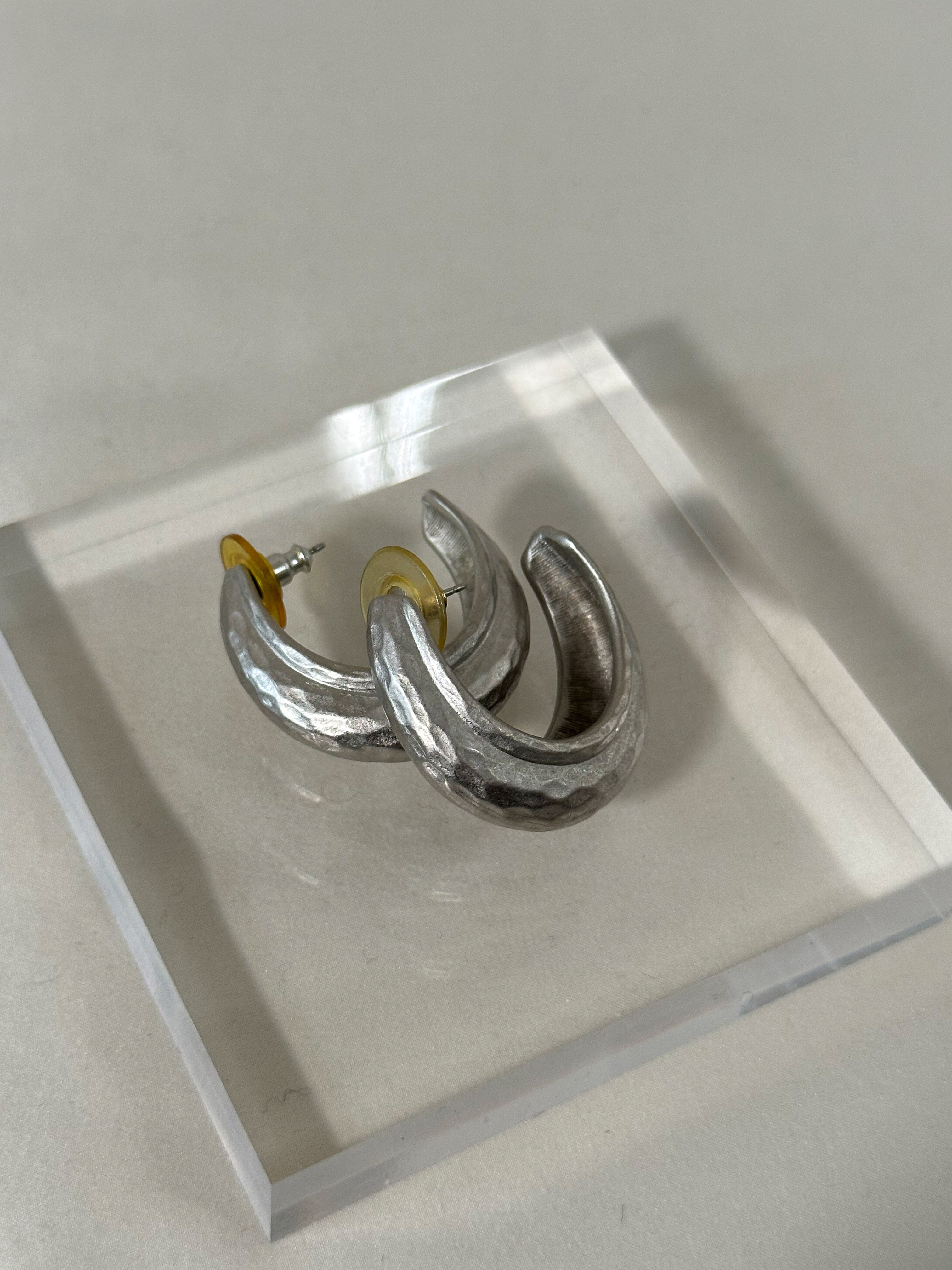 Hammered Silver Crescent Hoop Earrings