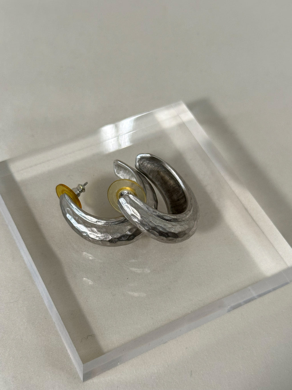 Hammered Silver Crescent Hoop Earrings