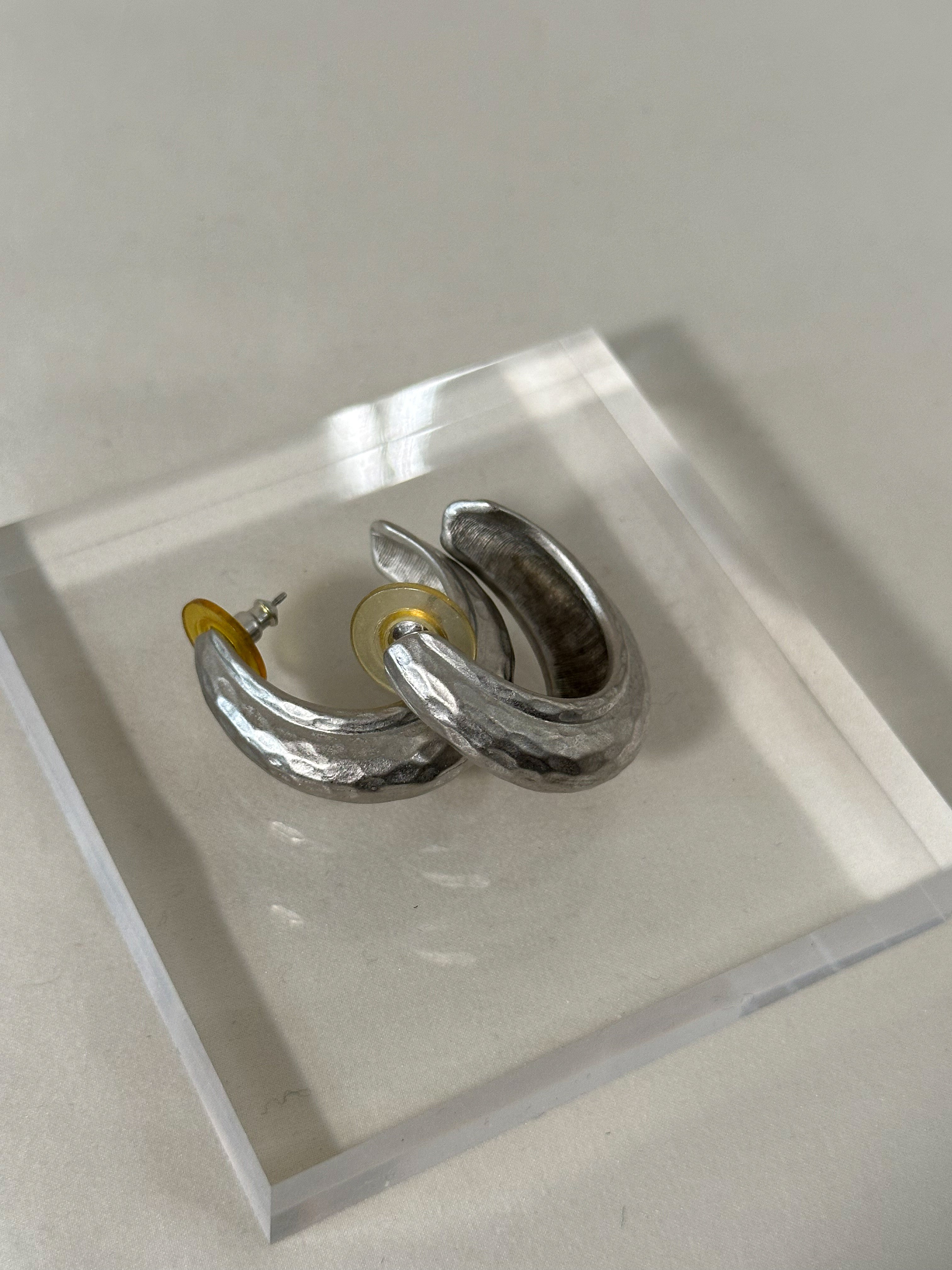 Hammered Silver Crescent Hoop Earrings
