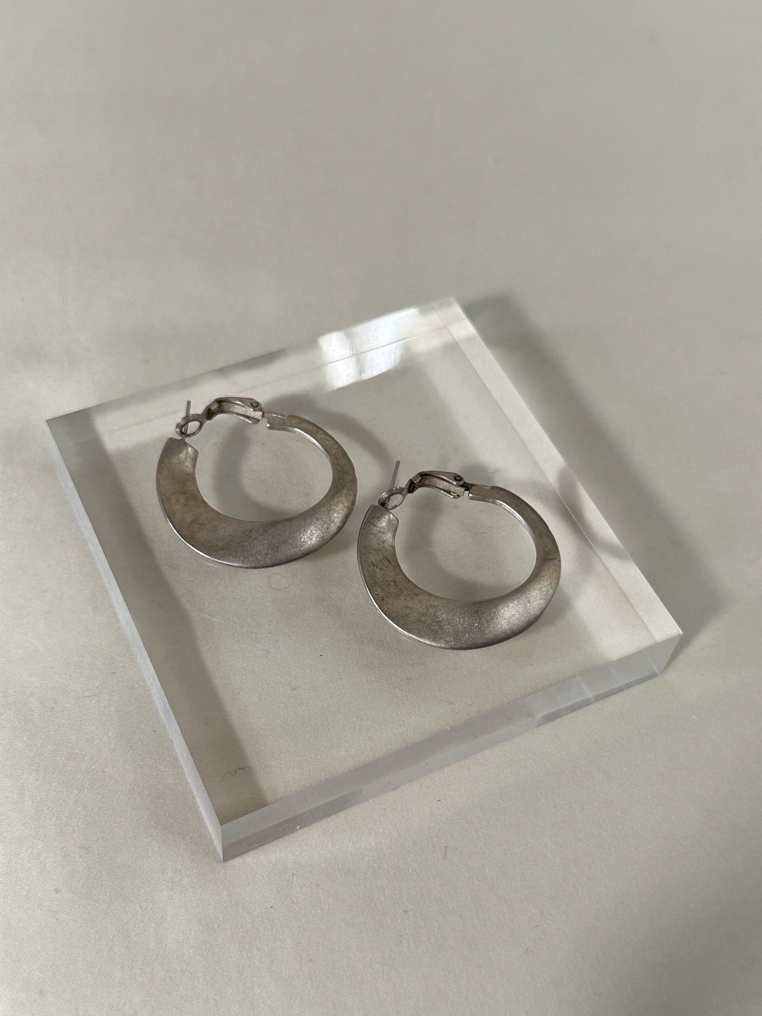Sculptural Silver Patina Hoop Earrings