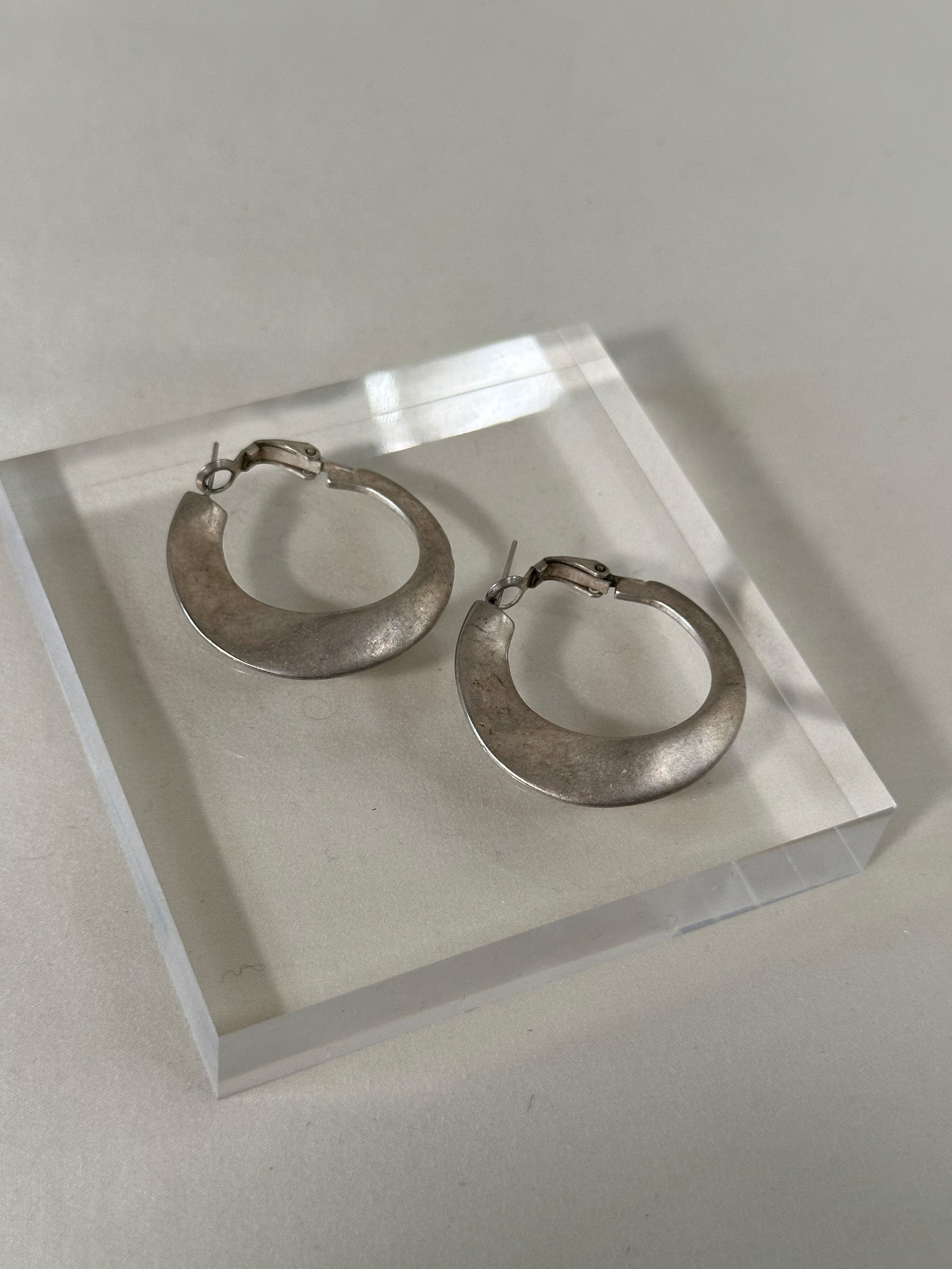 Sculptural Silver Patina Hoop Earrings