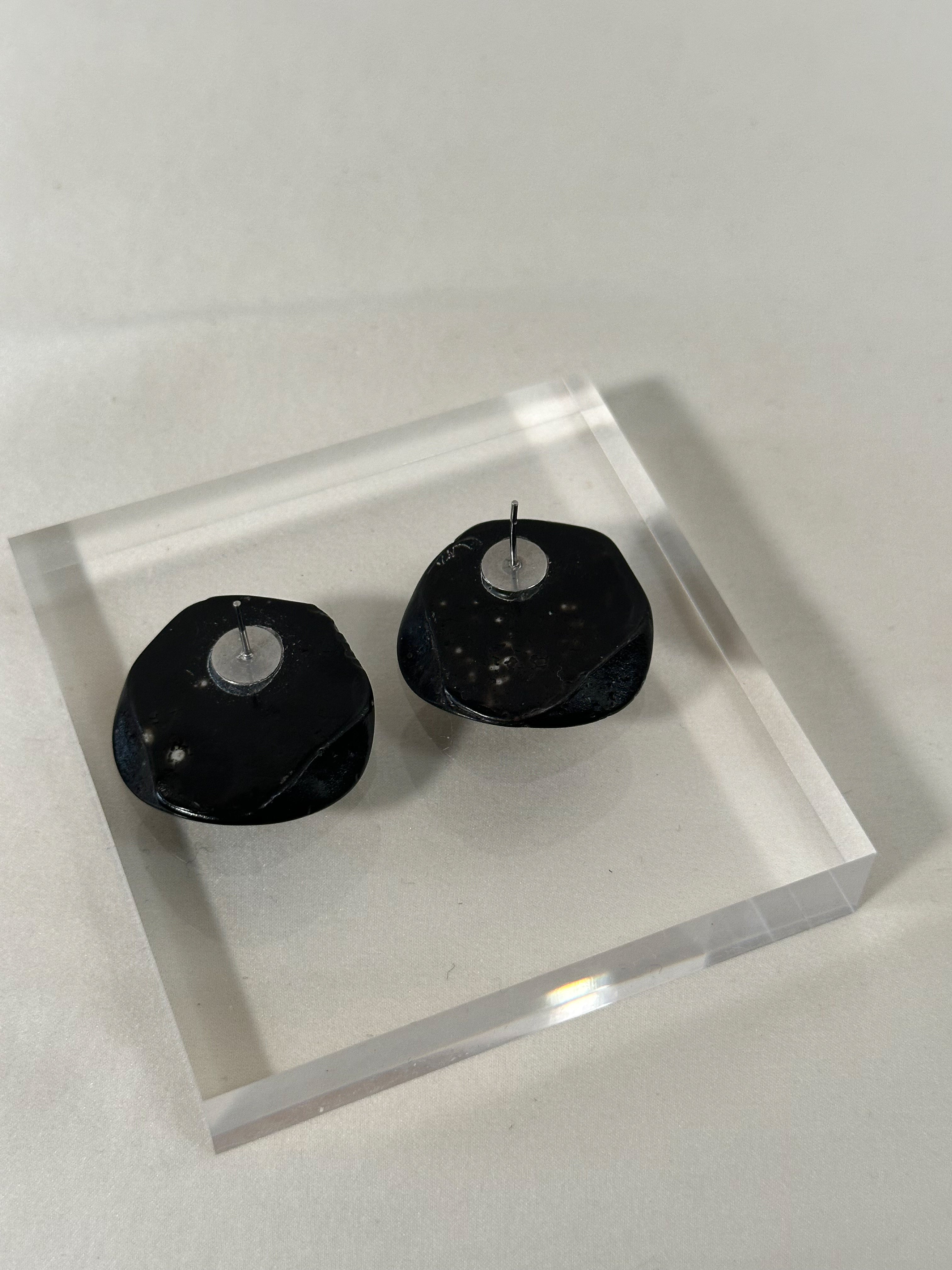 Black Sculpted Resin Statement Earrings