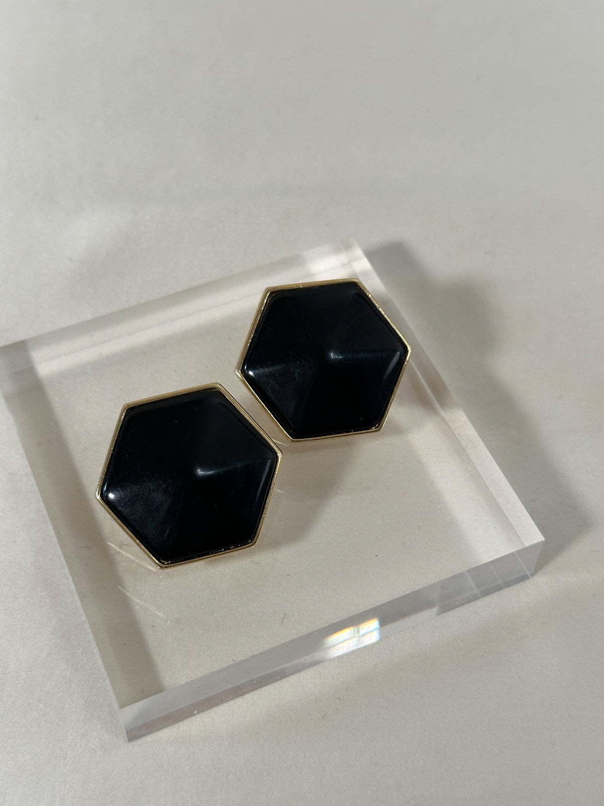 Trifari Black Faceted Statement Earrings