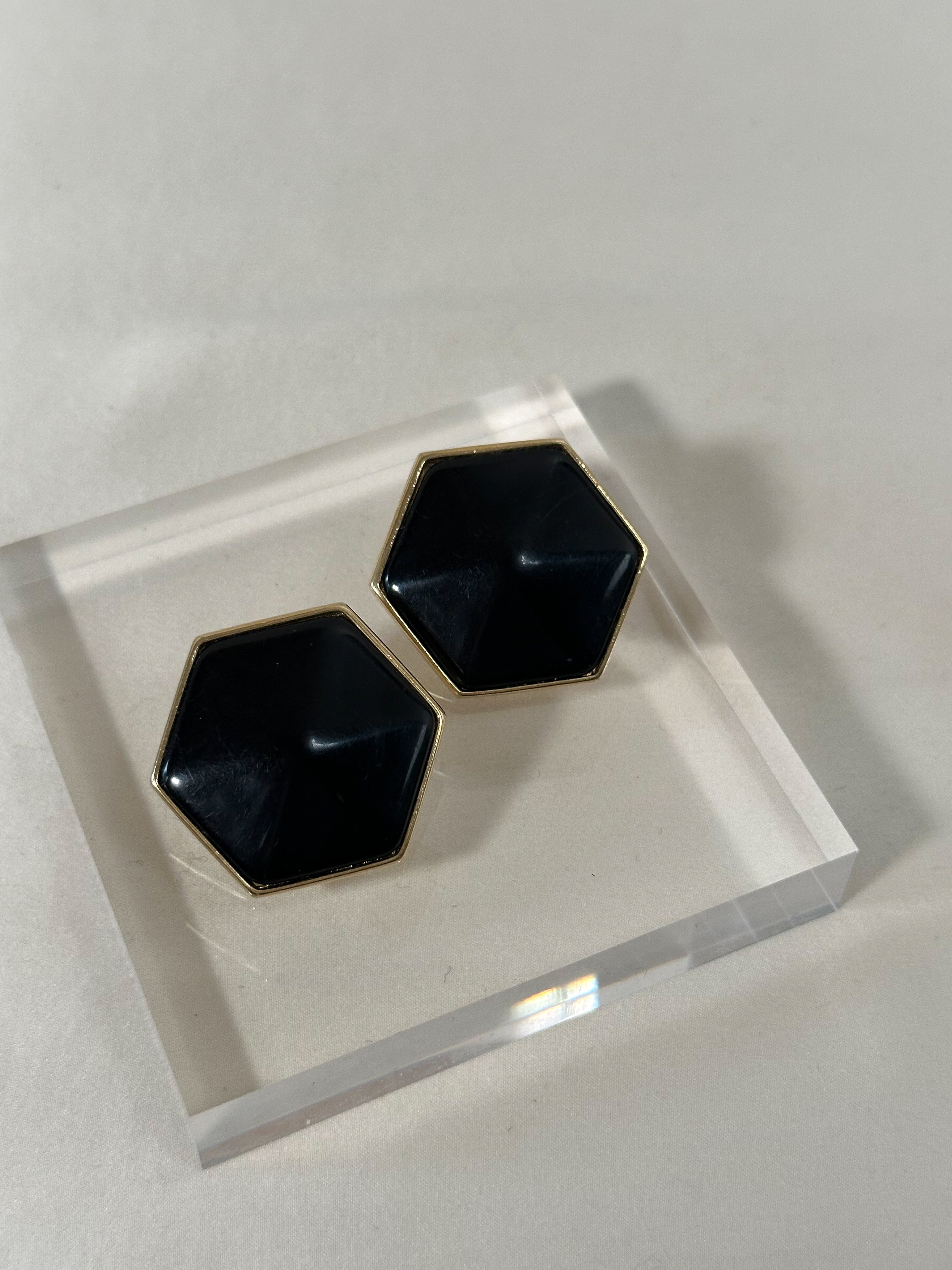 Trifari Black Faceted Statement Earrings