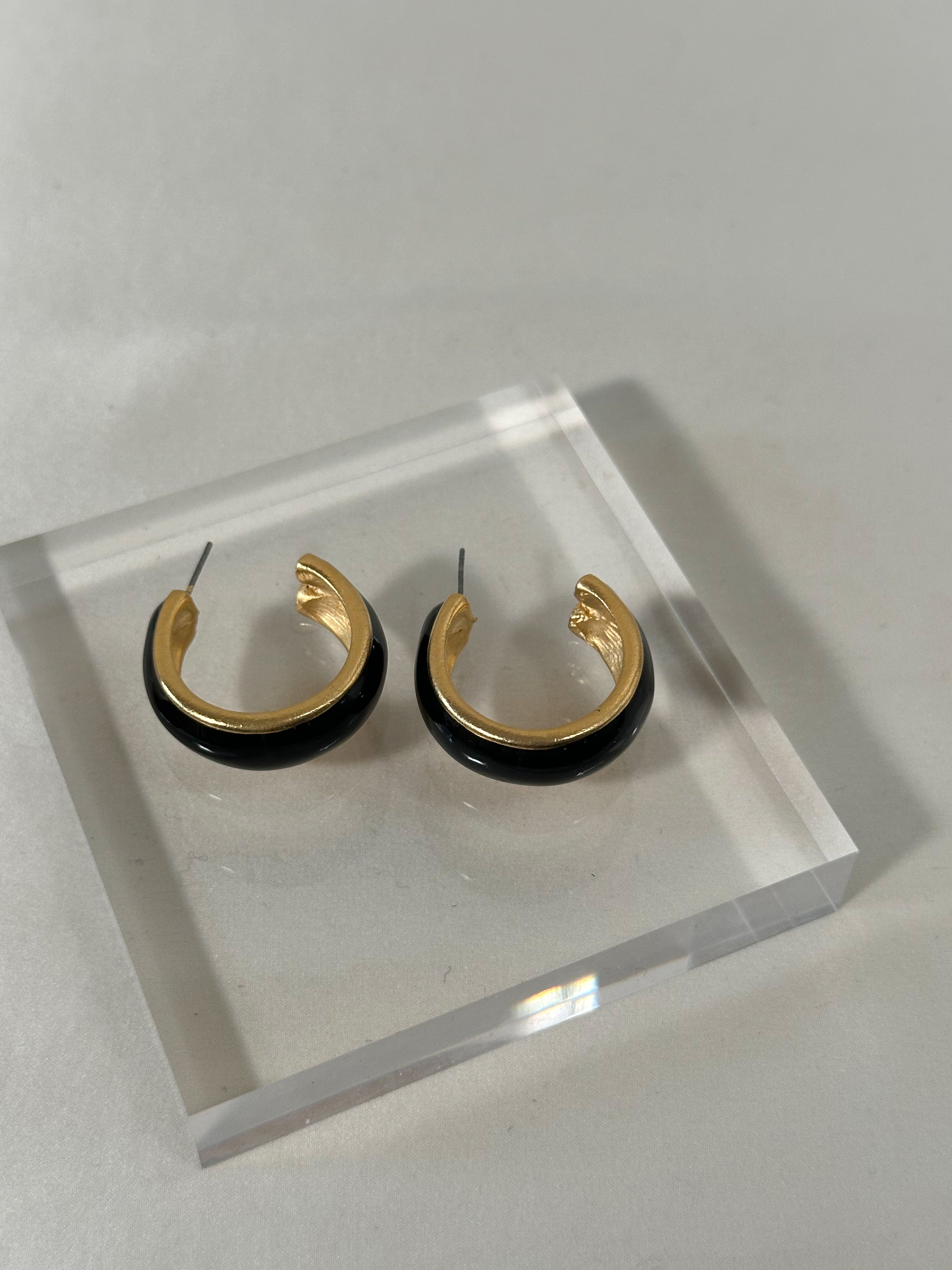 Black & Gold Chunky Half Hoop Earrings