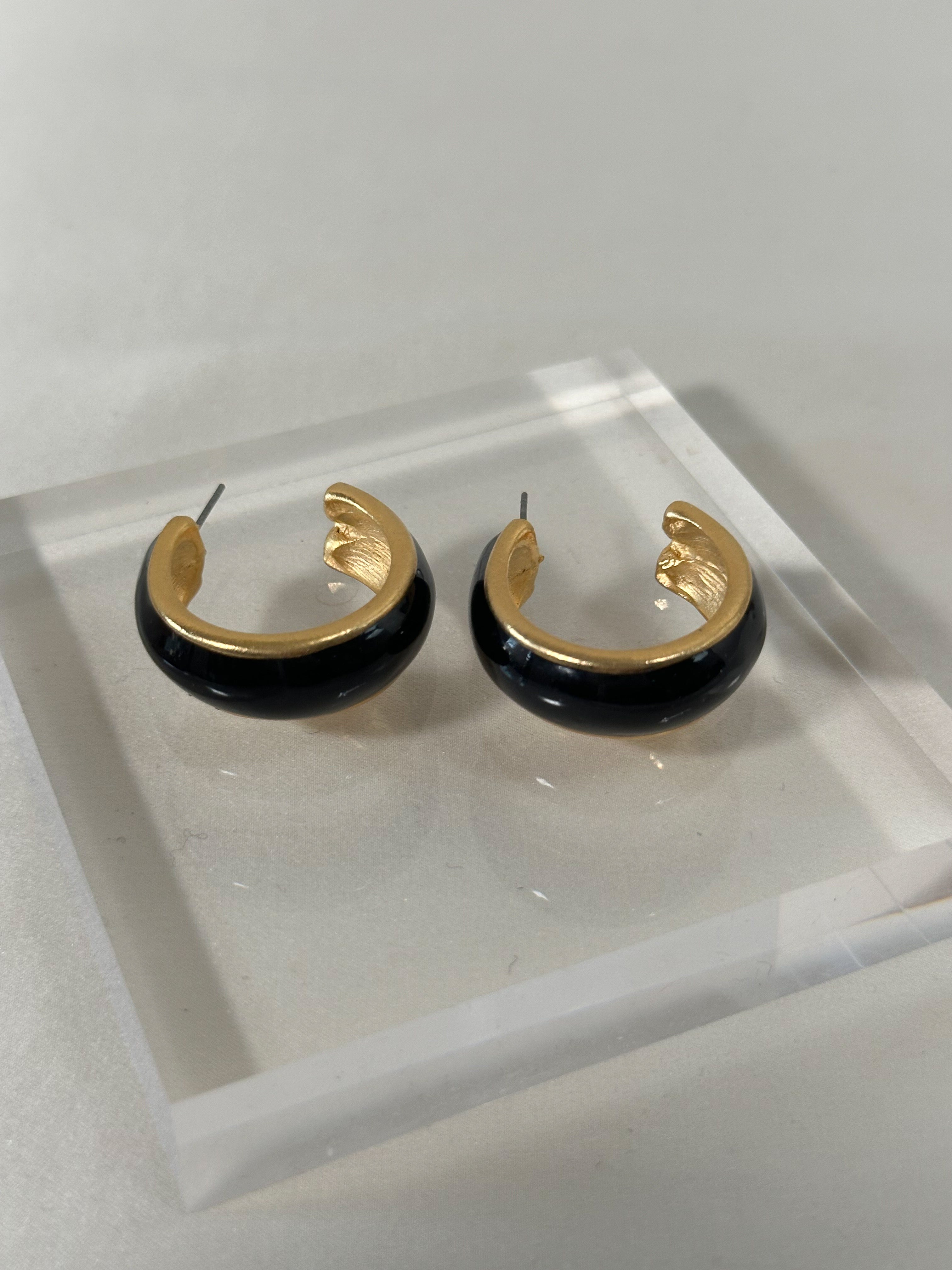 Black & Gold Chunky Half Hoop Earrings