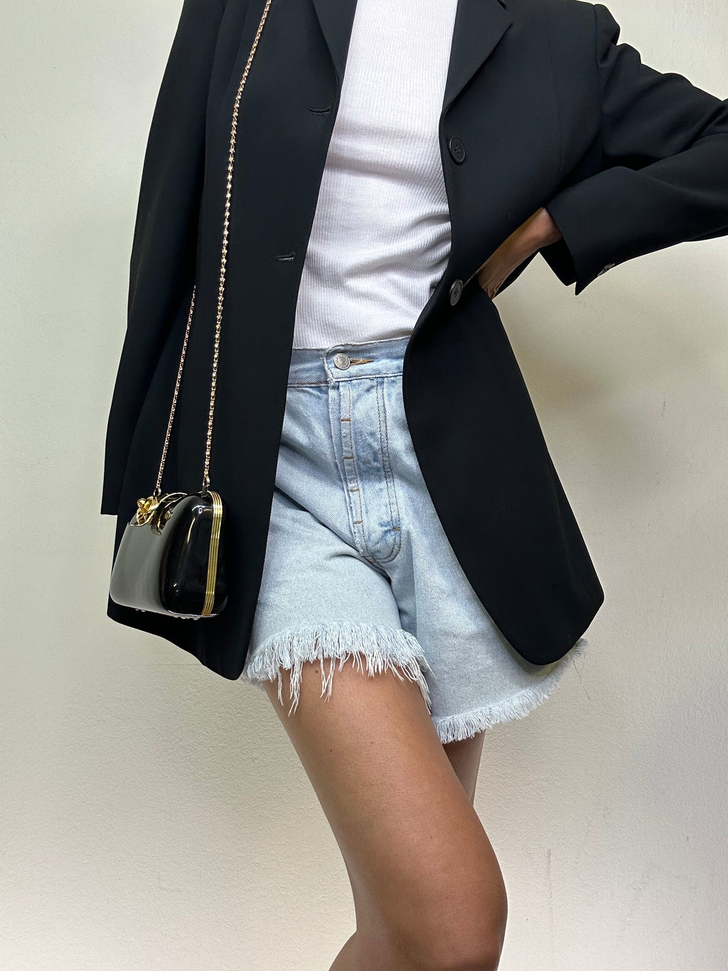 Vintage Black Hard-Shell Bag with Gold Rosette Clasp