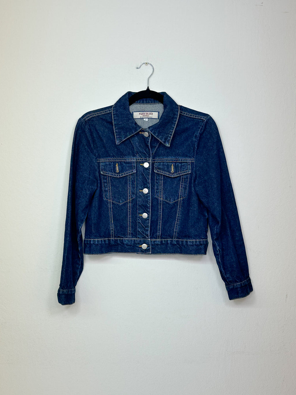 Y2K Paris Blues Cropped Dark Wash Denim Jacket