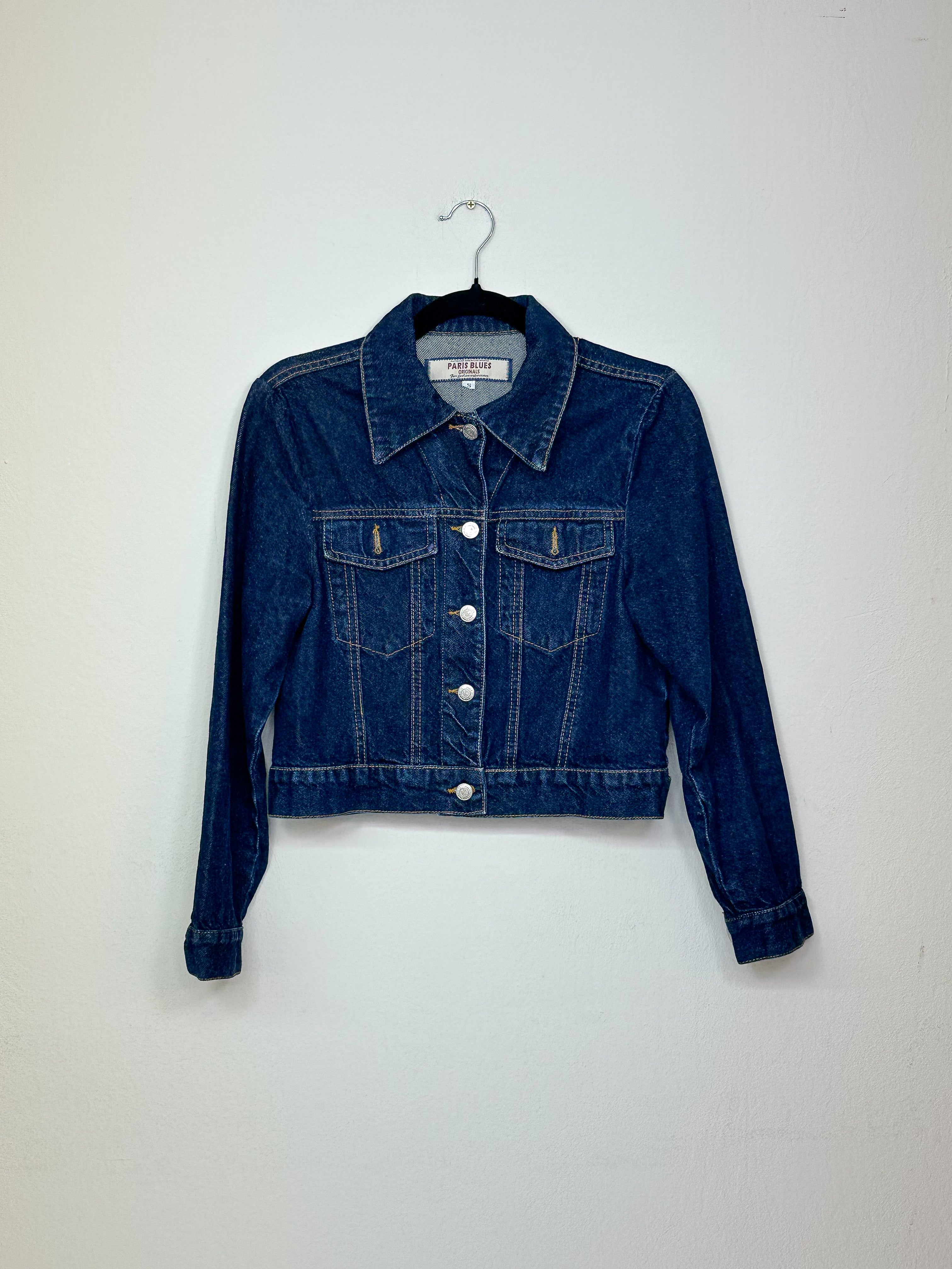Y2K Paris Blues Cropped Dark Wash Denim Jacket