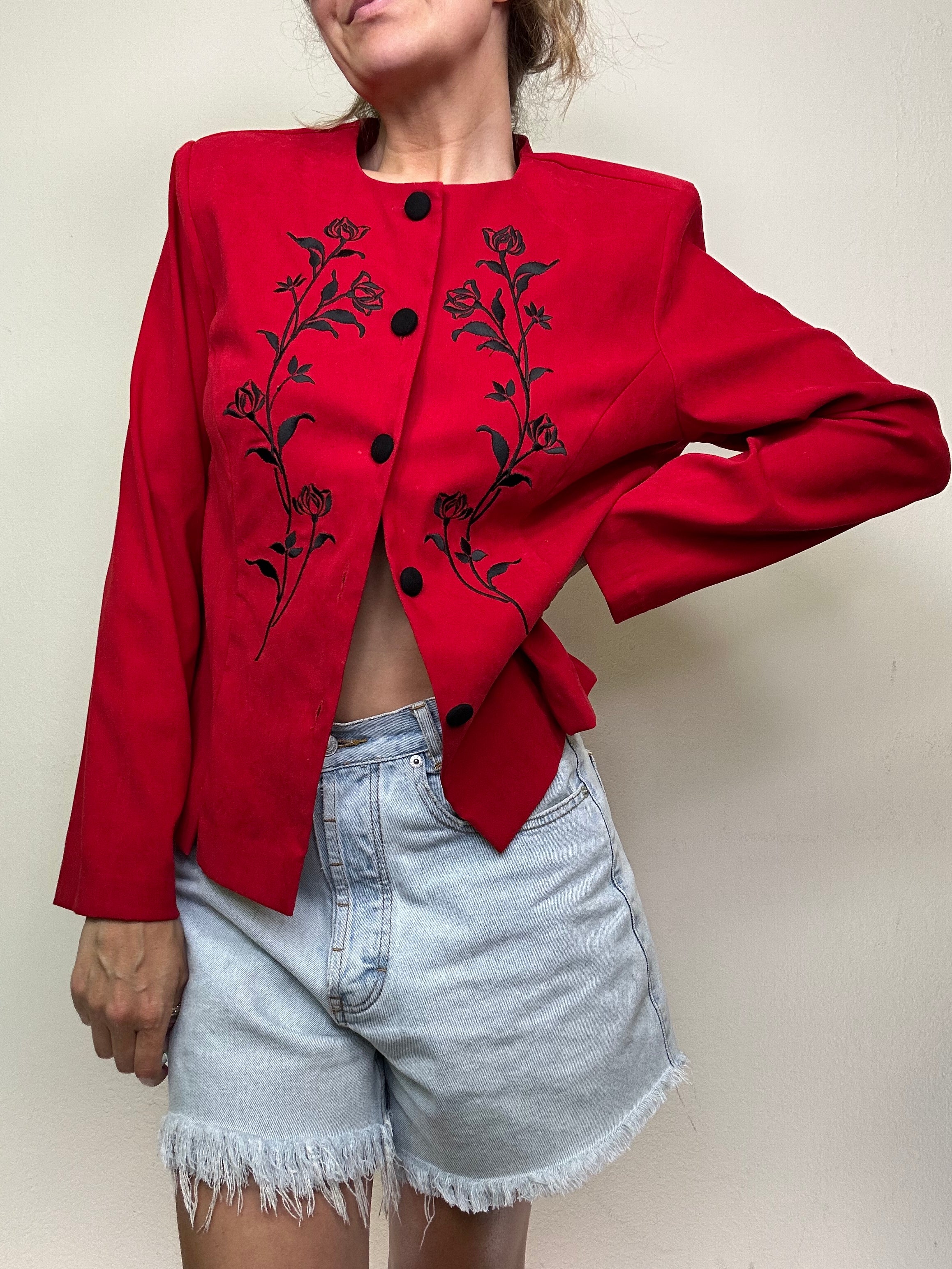Red Embroidered Floral Jacket