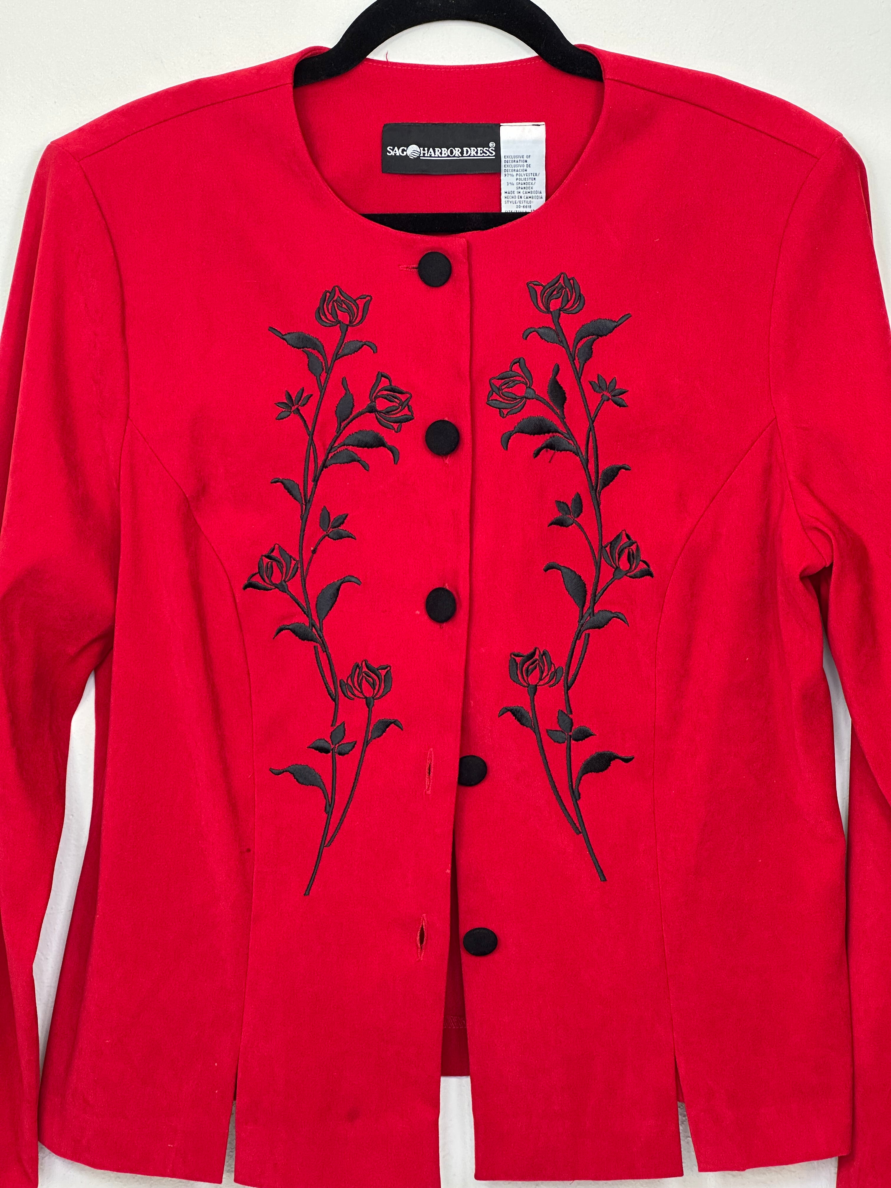 Red Embroidered Floral Jacket