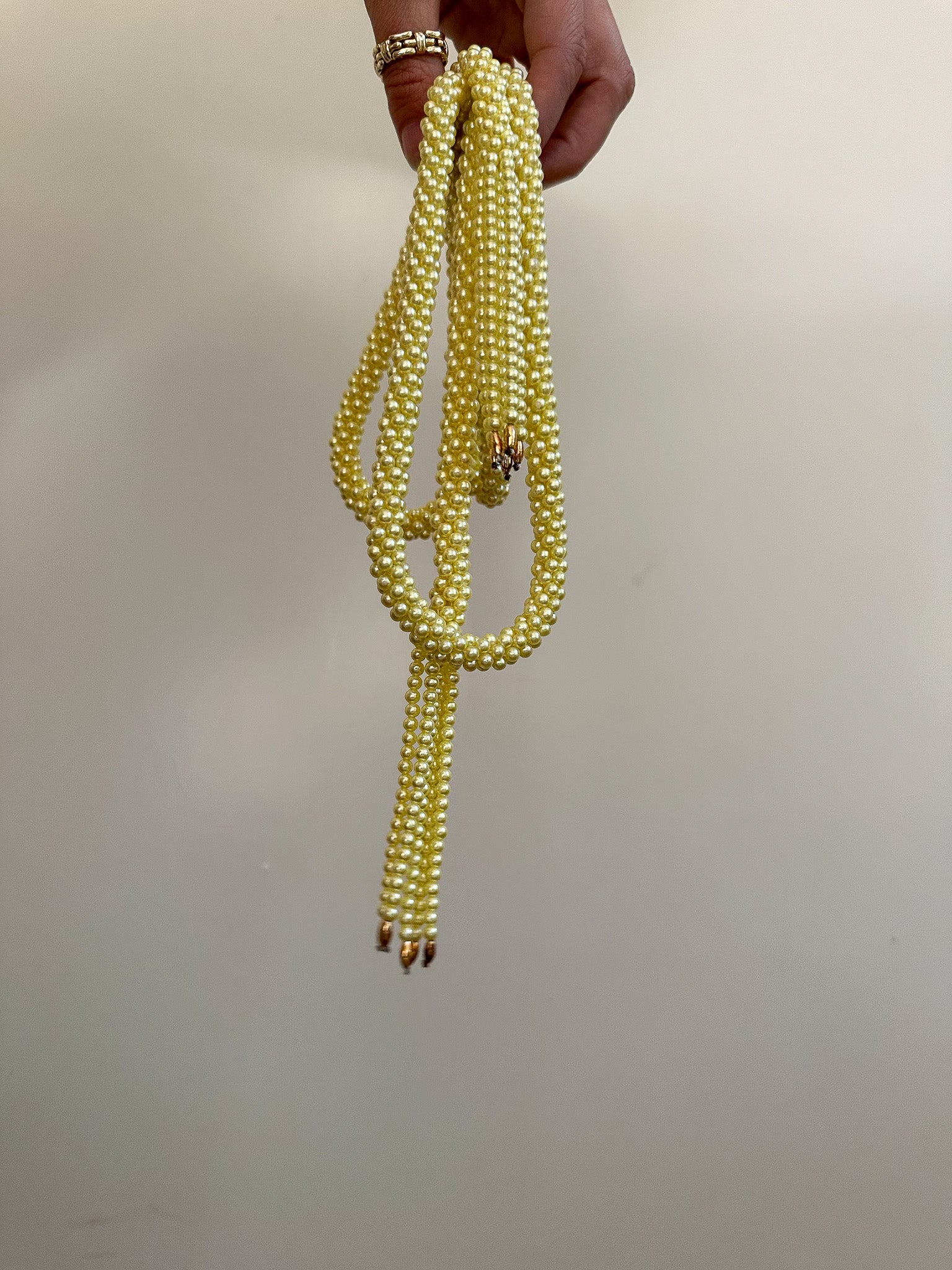 Yellow Pearl Beaded Tie Belt