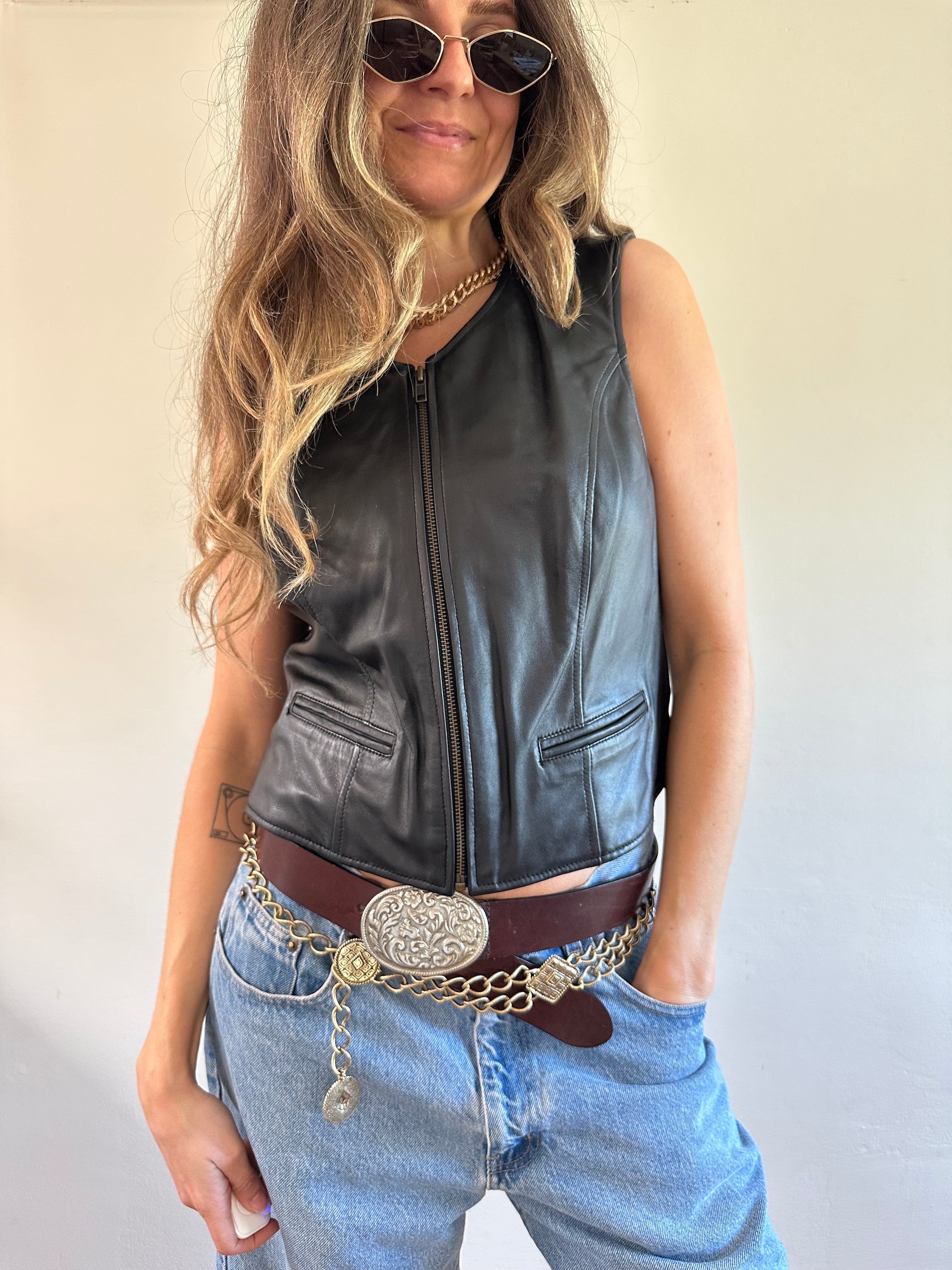 Hillard & Hanson Lambskin Leather Zip Vest