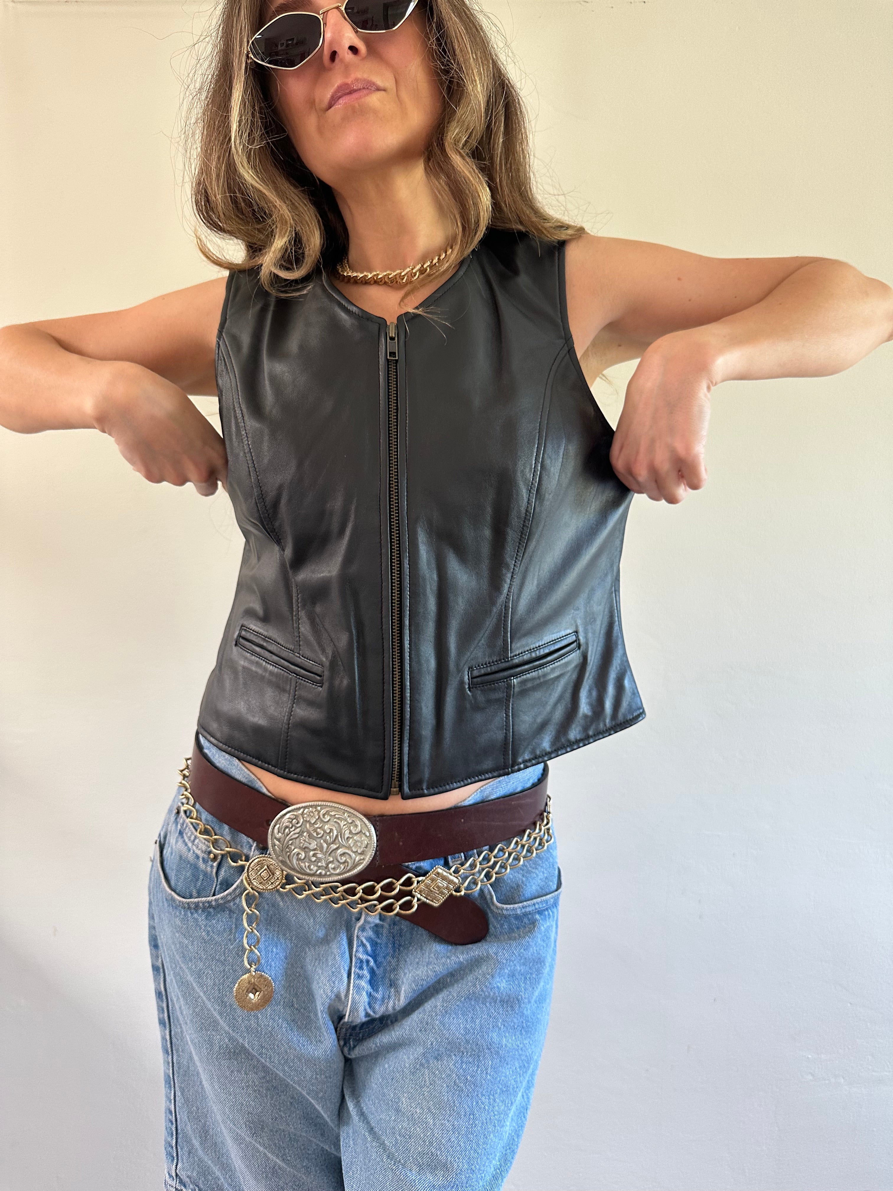 Hillard & Hanson Lambskin Leather Zip Vest
